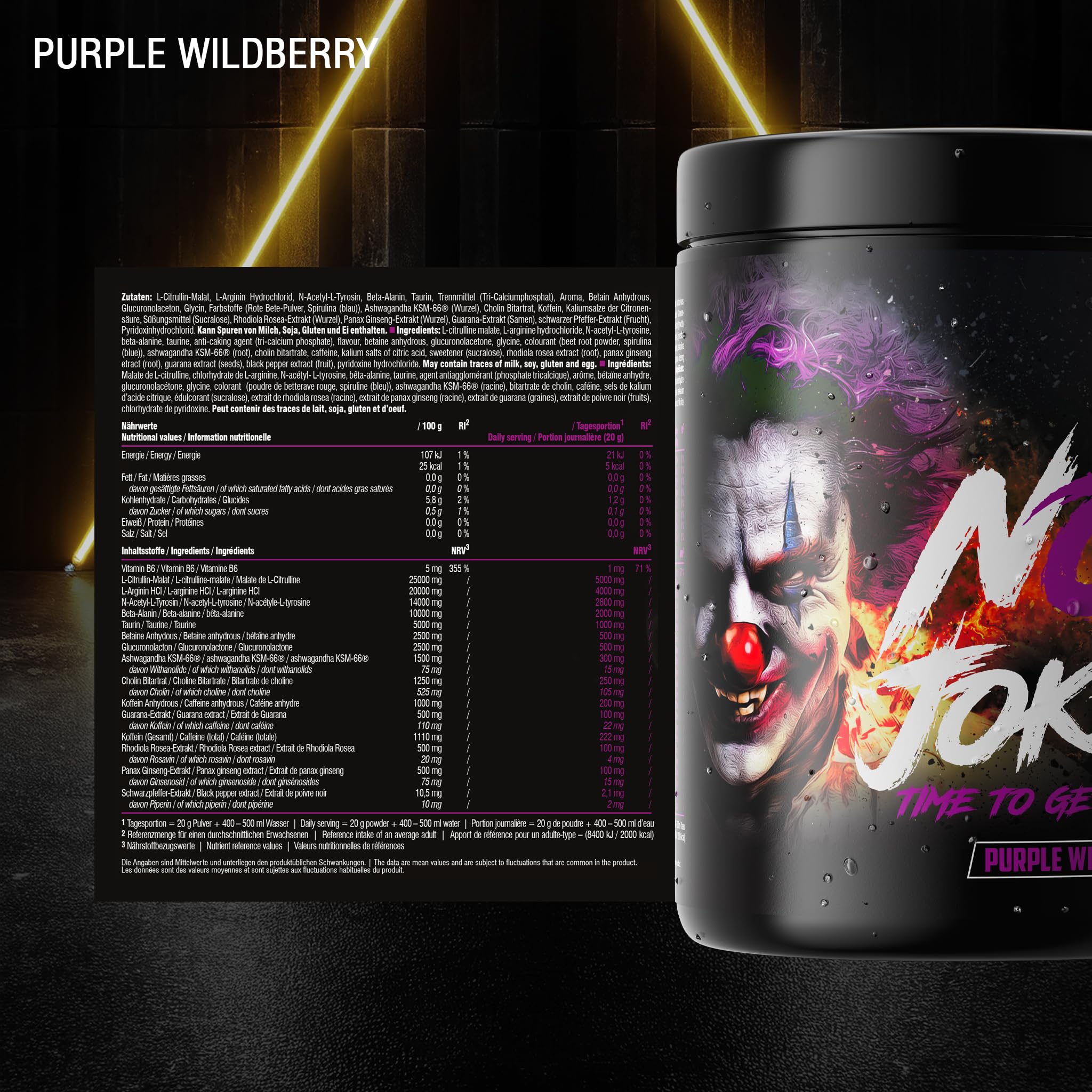 PEAK No Jokes - 600g Geschmack Purple Wildberry I 30 Portionen I Concentrated Pre Workout Booster mit L-Citrullin, L-Arginin HCl, Koffein und Beta Alanin für Pump und Fokus I vegan