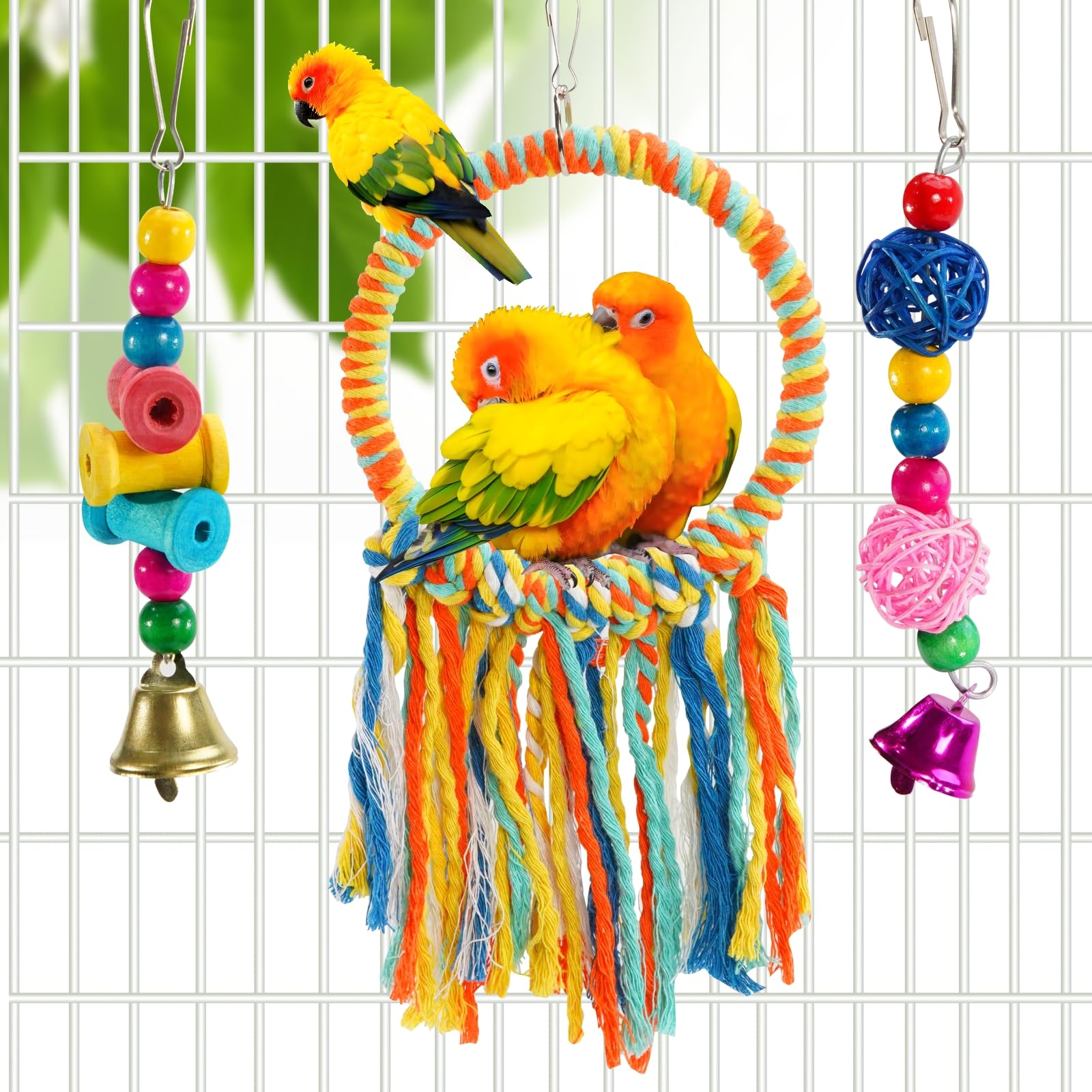 Juguetes de columpio para pájaros, juguetes de periquitos, juguetes naturales para pájaros, accesorios de jaula de pájaros, masticables, perchas colgantes para pájaros, adecuadas para