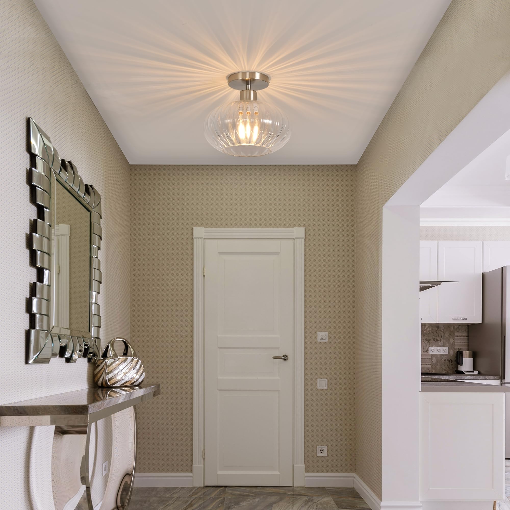Pageone Plafoniere Corridoio Moderne in Vetro, Lampada da Soffitto a Sospensione con Paralume in Vetro Trasparente, E27 Lampadario a Plafoniera per Corridoio Ingresso Bagno, Senza Lampadina | Lampada da bagno E27 con paralumi in vetro trasparente, lampada