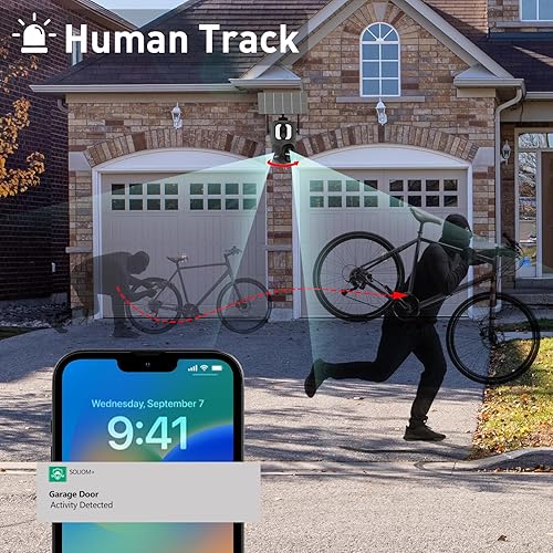 Miniatura 6 de SOLIOM PTD200 Cámara de seguridad solar de doble lente, cámara inalámbrica para exteriores 2K, vigilancia panorámica e inclinación de 360 con visión