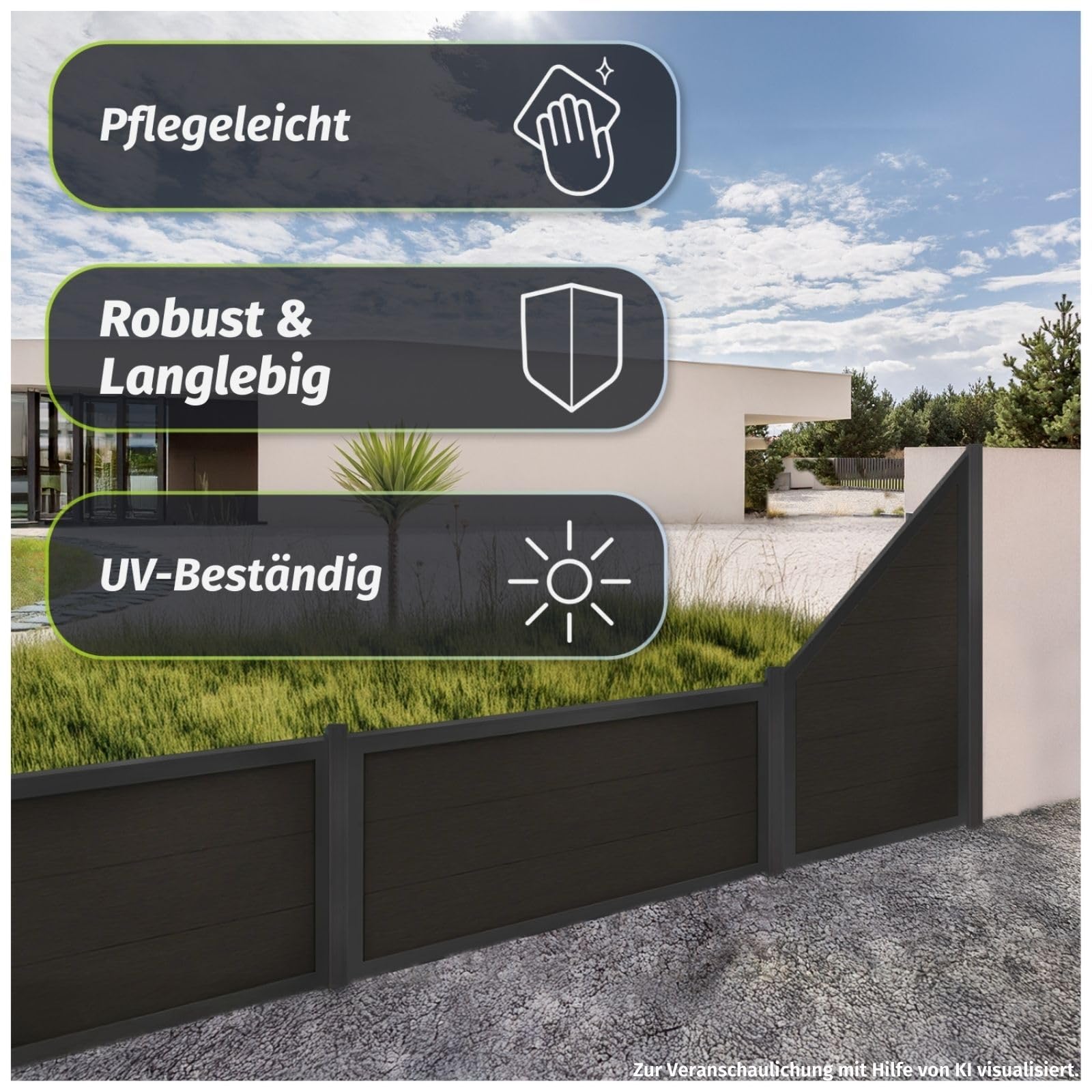 HORI Rahmenzaun WPC Sichtschutz Stecksystem Zaun Garten Gartenzaun Lamellenzaun Windschutz Zaunelemente - 180 x 180 cm - Anthrazit