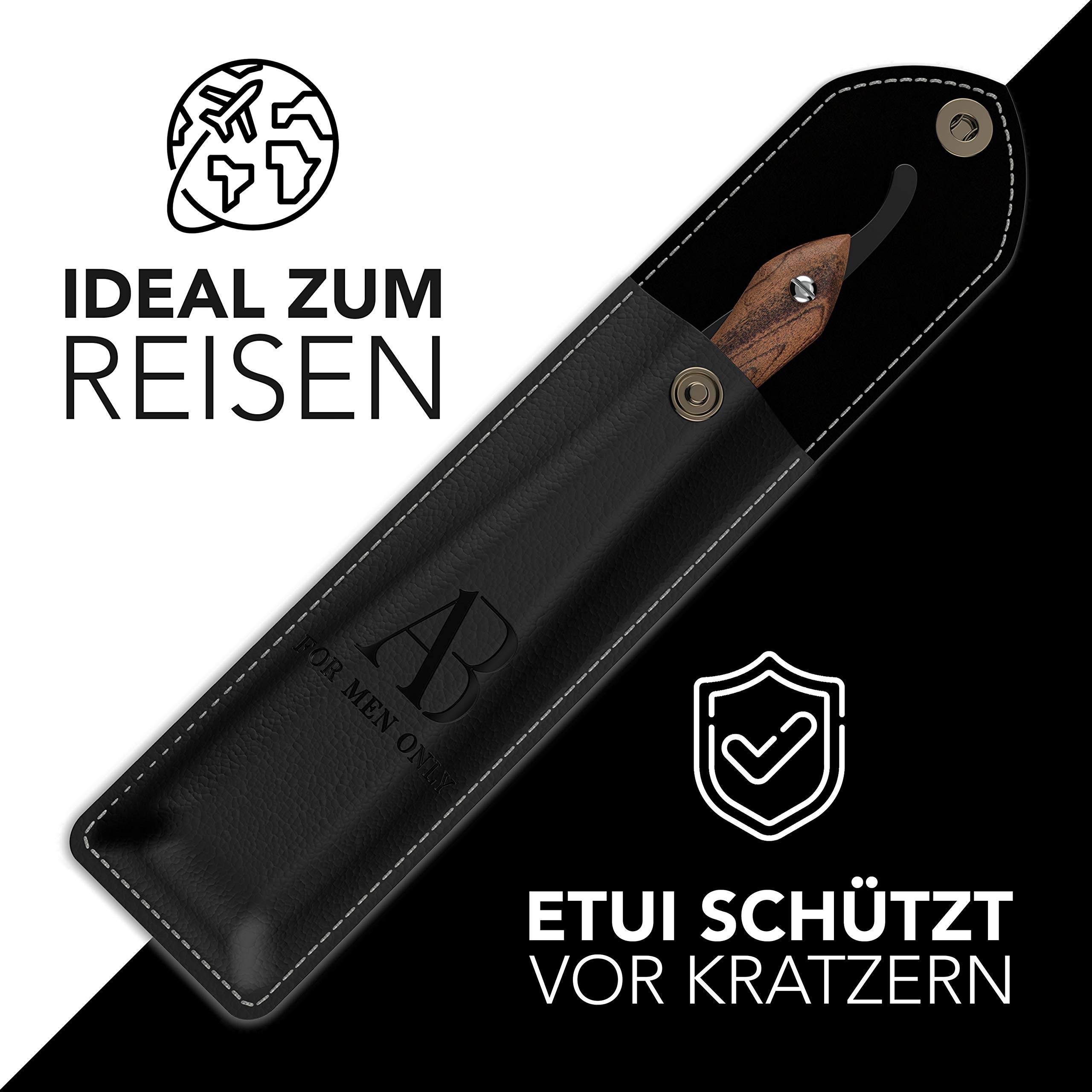 Anthony Brown® Rasiermesser Herren Holzgriff mit Wechselklinge und Etui, Shavette für präzise Nassrasur und Bartkonturen (Schwarz)