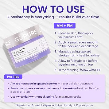 goPure Tighten & Lift Neck & Chest Moisturizer Cream for Visibly Firming, Tightening and Lifting the Look of Wrinkles & Crepey Skin, 1.7oz