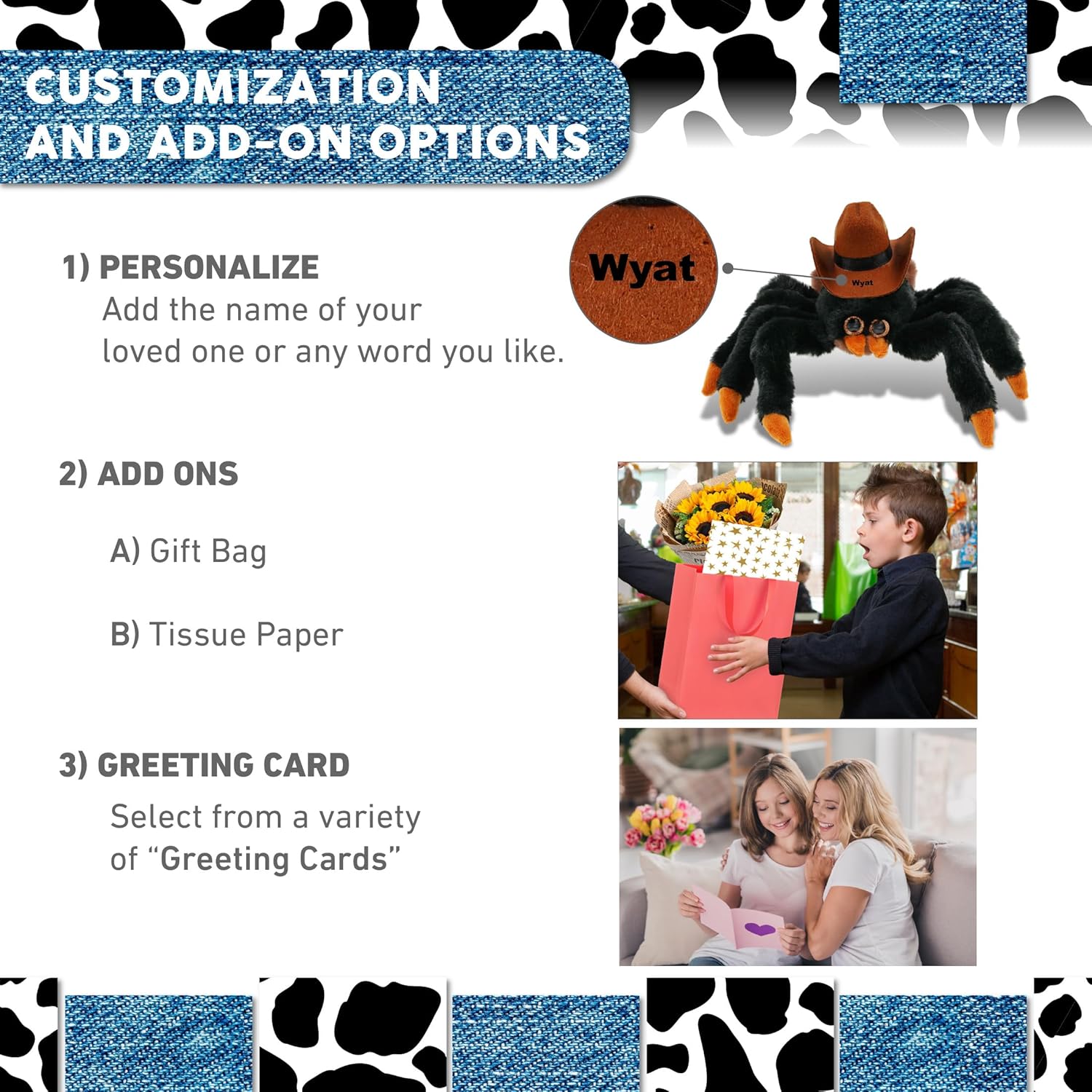 DolliBu Tarantula Spider Stuffed Animal Cowboy Hat Plush with Name Personalization - Western-Themed Spider Plush with Cute Cowboy Costume Hat - 10 Inches