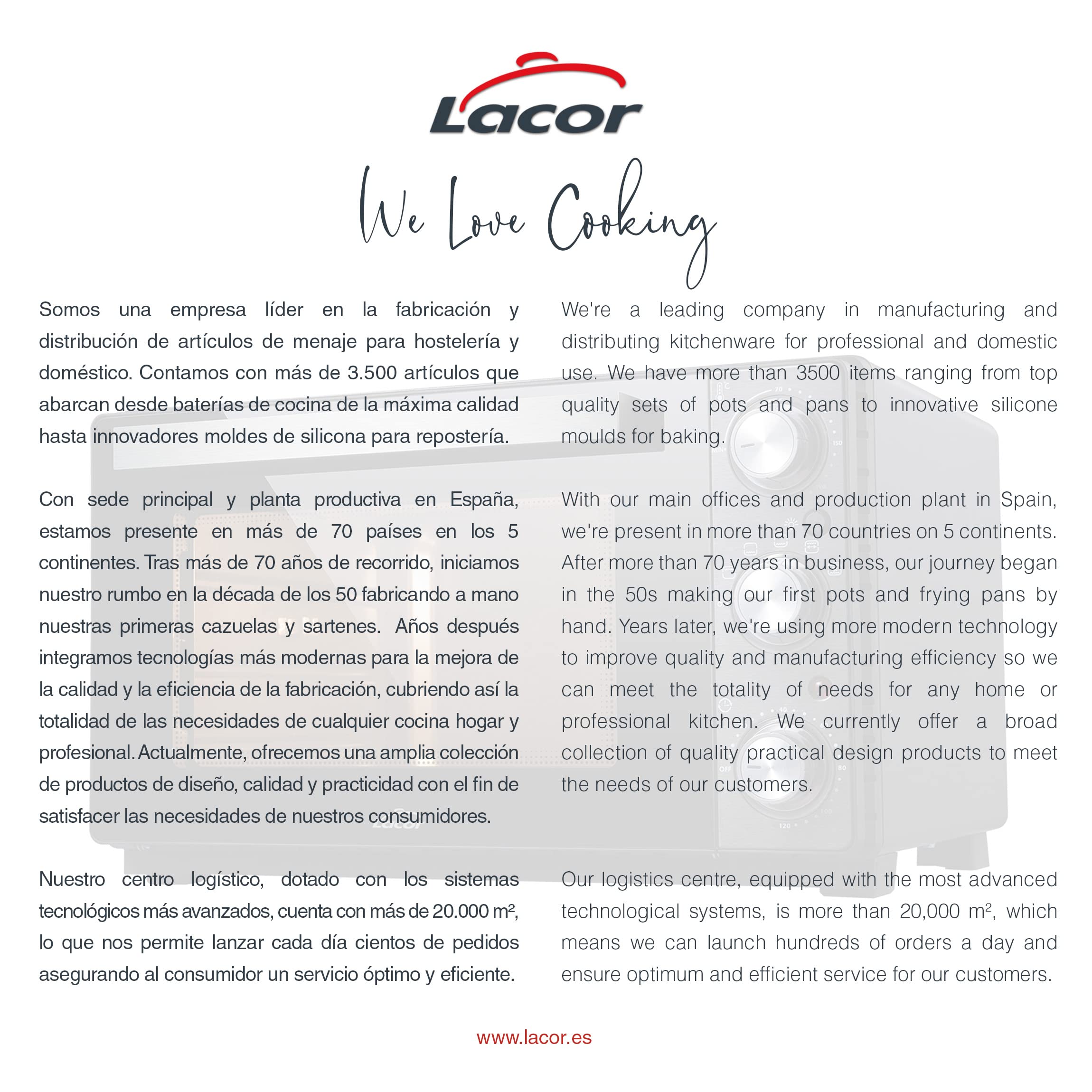 Lacor 69347 - Horno Eléctrico Sobremesa, Horno Pequeño Cocina, Convección | Para un uso práctico y profesional en cocina; apto para horno, con 35 L de capacidad, práctico y fácil de guardar