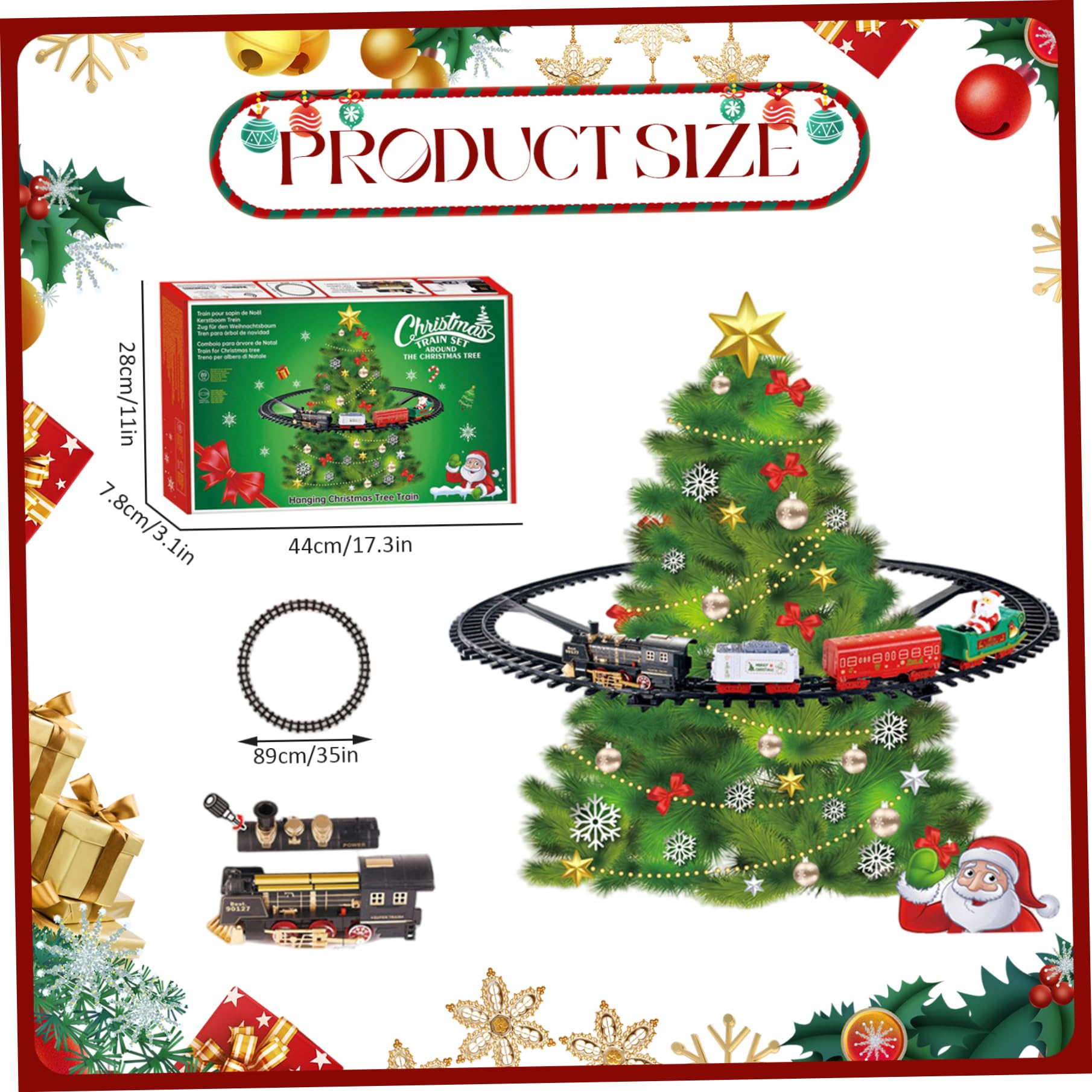 Jorzer Juego de Tren de Navidad Luz y Sonido Árbol de Navidad Festivo Tren Diversión eléctrica Sin árbol Juego de Juguete.