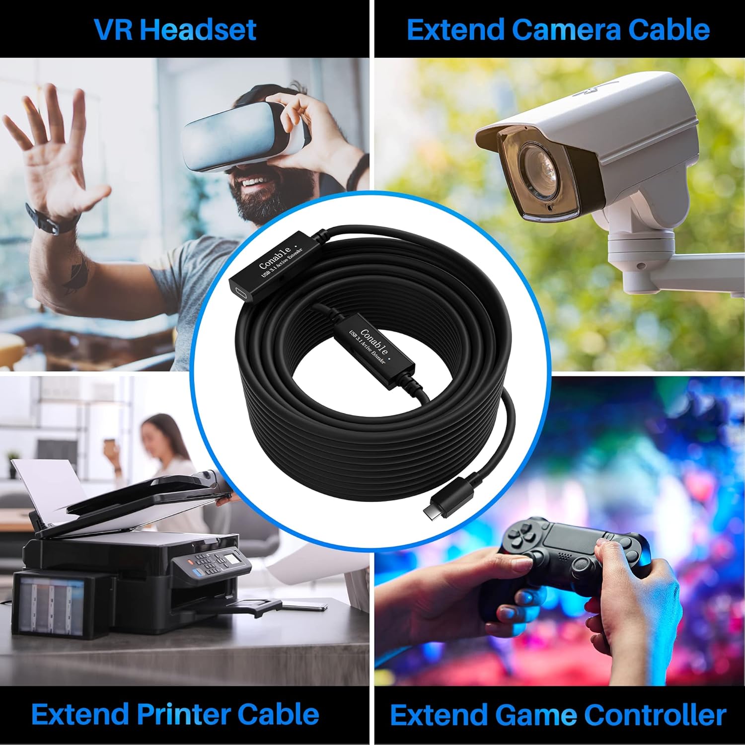 Active USB C Extension Data Cable 35FT, 5Gbps Data Transfer, USB 3.1 Type-C Extender Cord, USB-C Male to Female Cable, Built-in Smart Chip, High Speed-(Data Cable, Not for Charging/Audio/Video Cable)