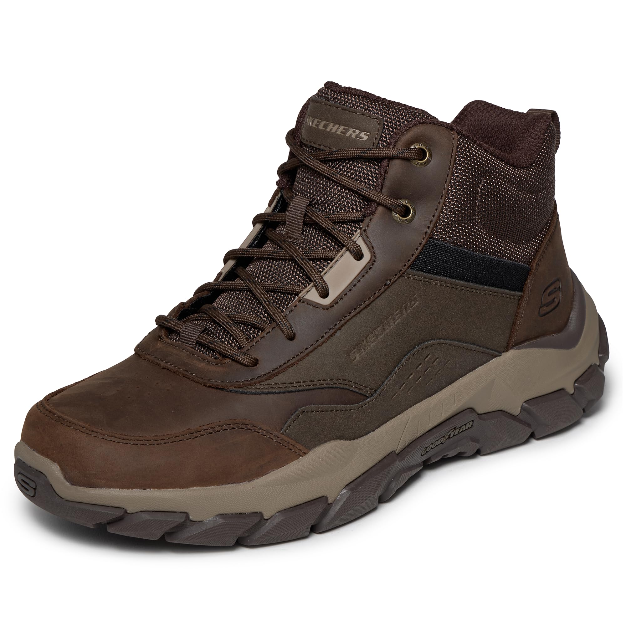 Skechers Botas de senderismo Santoro Hopkins para hombre, Malla sintética de piel de cacao, 45.5 EU
