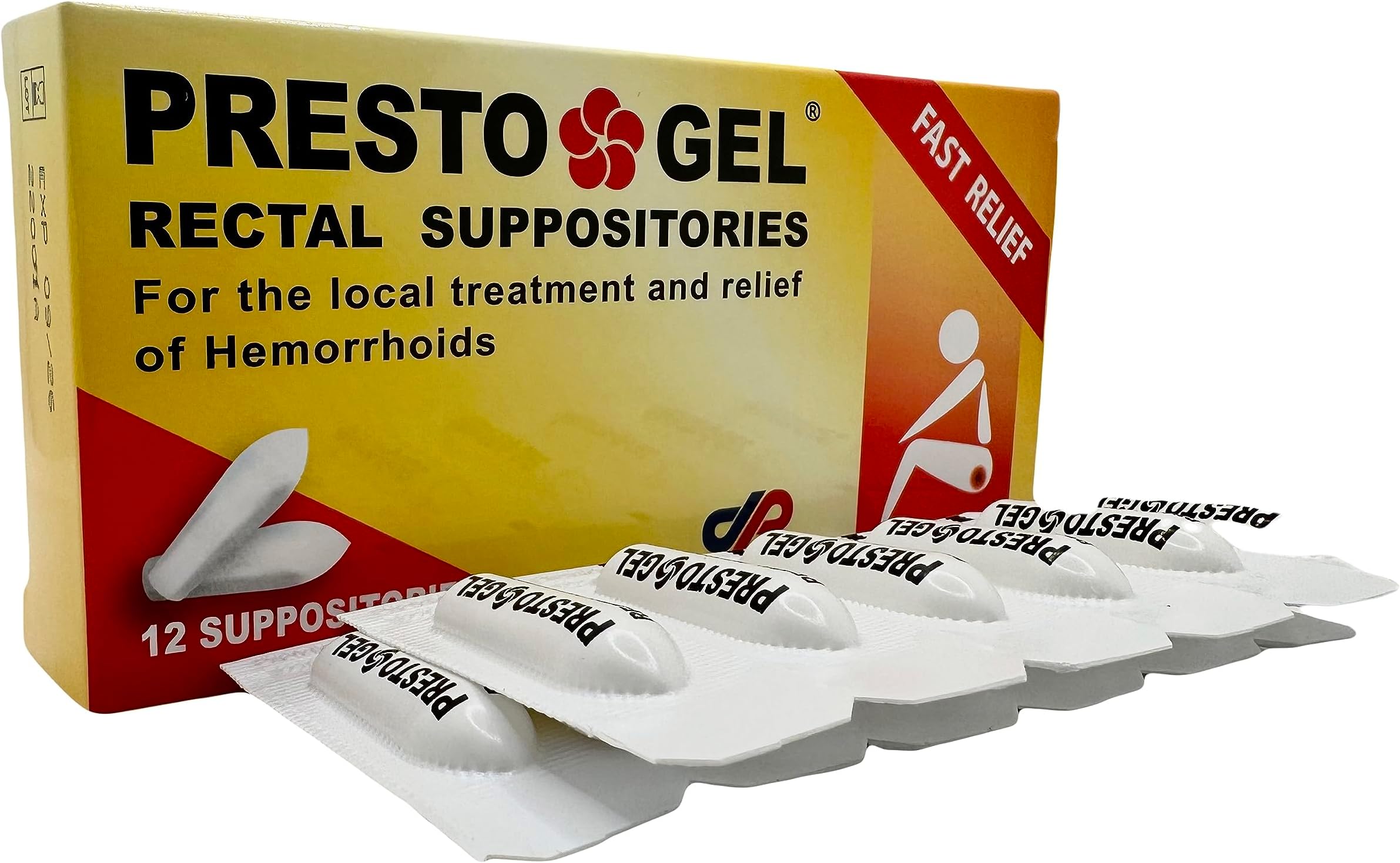 Presto Gel - Natural Hemorrhoid Rectal Suppositories - Rapid Hemorrhoid Treatment and Relief from Itching, Swelling, Burning and Discomfort - Pack of 12