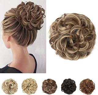 Messy Bun Hair Scrunchie, Updo Hair Accessory (10H24B# Medium Ash Brown Mixed Blonde, 1 Count)