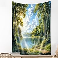 Vista 25 de DYNH Tapiz Vertical Bohemio de Montaña, Tapices de Naturaleza Bosque Árbol Lago Sol, Tapiz Bohemio Minimalista de Mediados de Siglo del Desierto