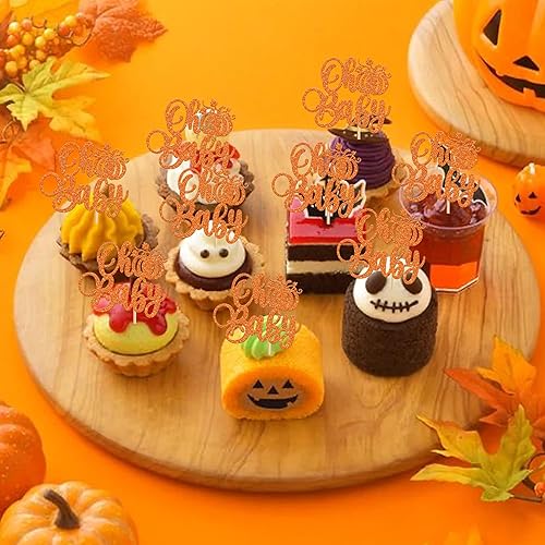 Miniatura 143 de Paquete de 24 adornos para cupcakes de calabaza con purpurina para cupcakes de calabaza para Acción de Gracias, baby shower, decoración de cupcakes