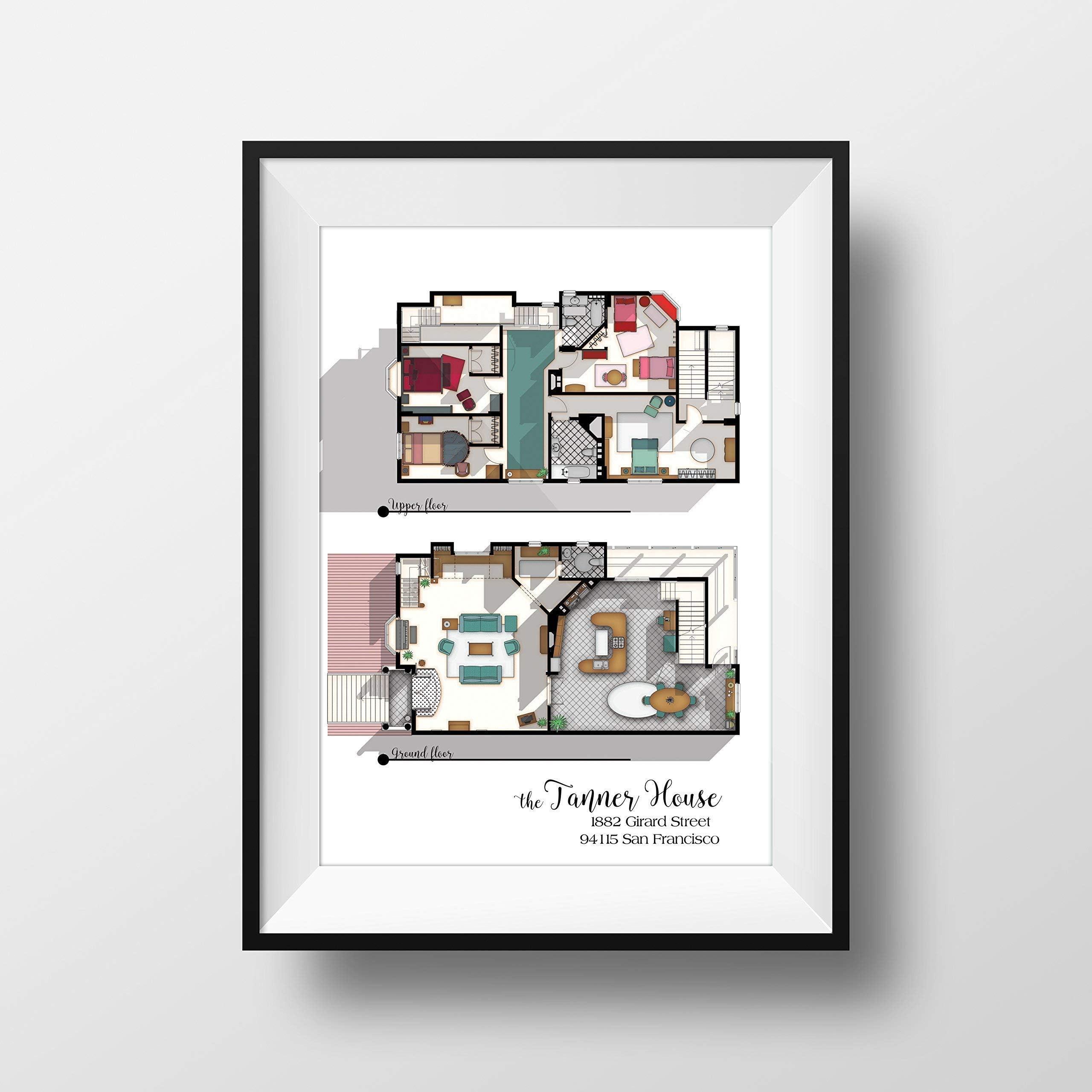 Full House Floor Plan - The Full House house - Fuller House layout - Gift for Full house Fan - Gift for Fuller House Fan