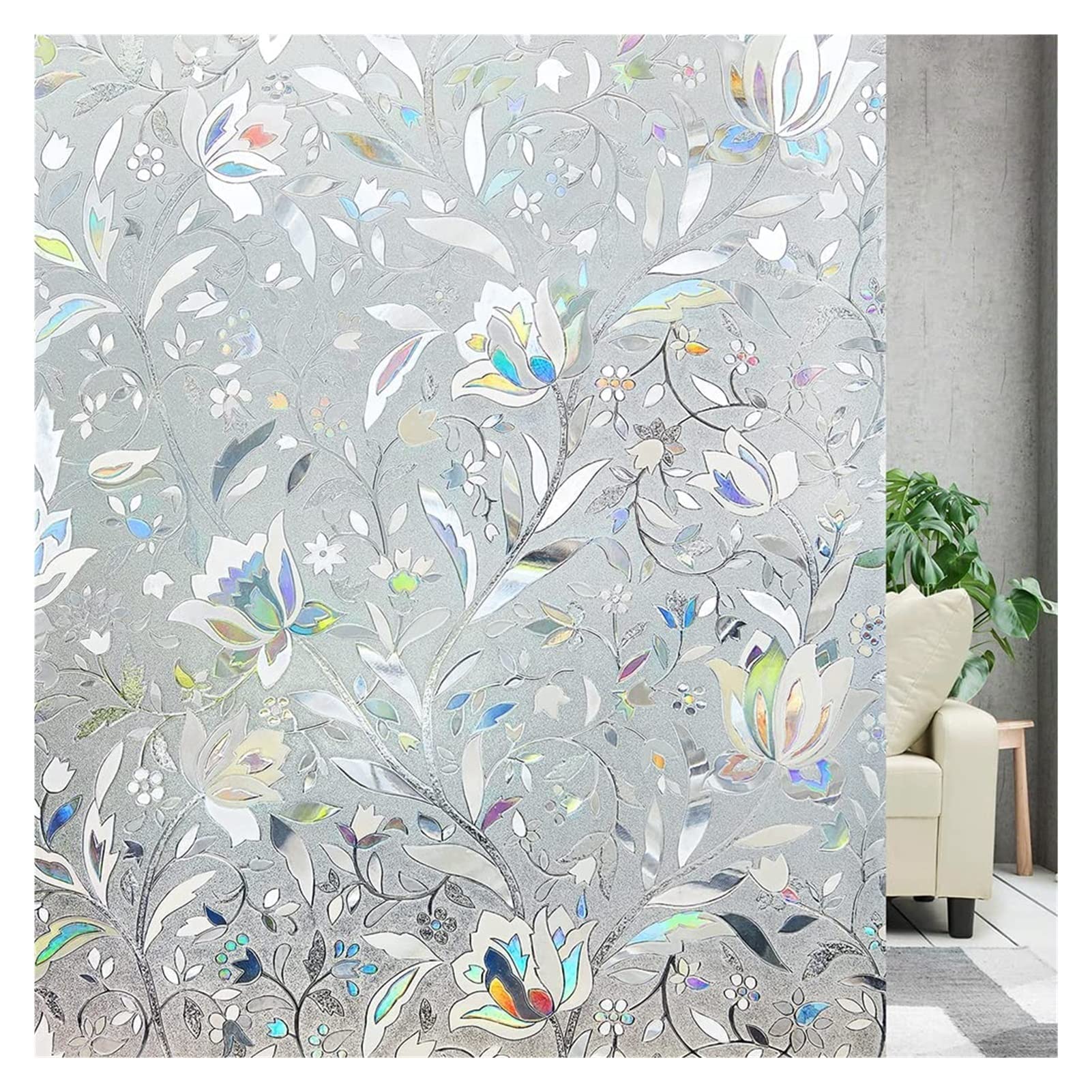Stained Glass Window Film Window Film 3D Decor Static Cling Heat Blocking Glass Film Non-Adhesive Removable Glass Sticker Anti-UV for Home Office(Auburn,60x300cm)