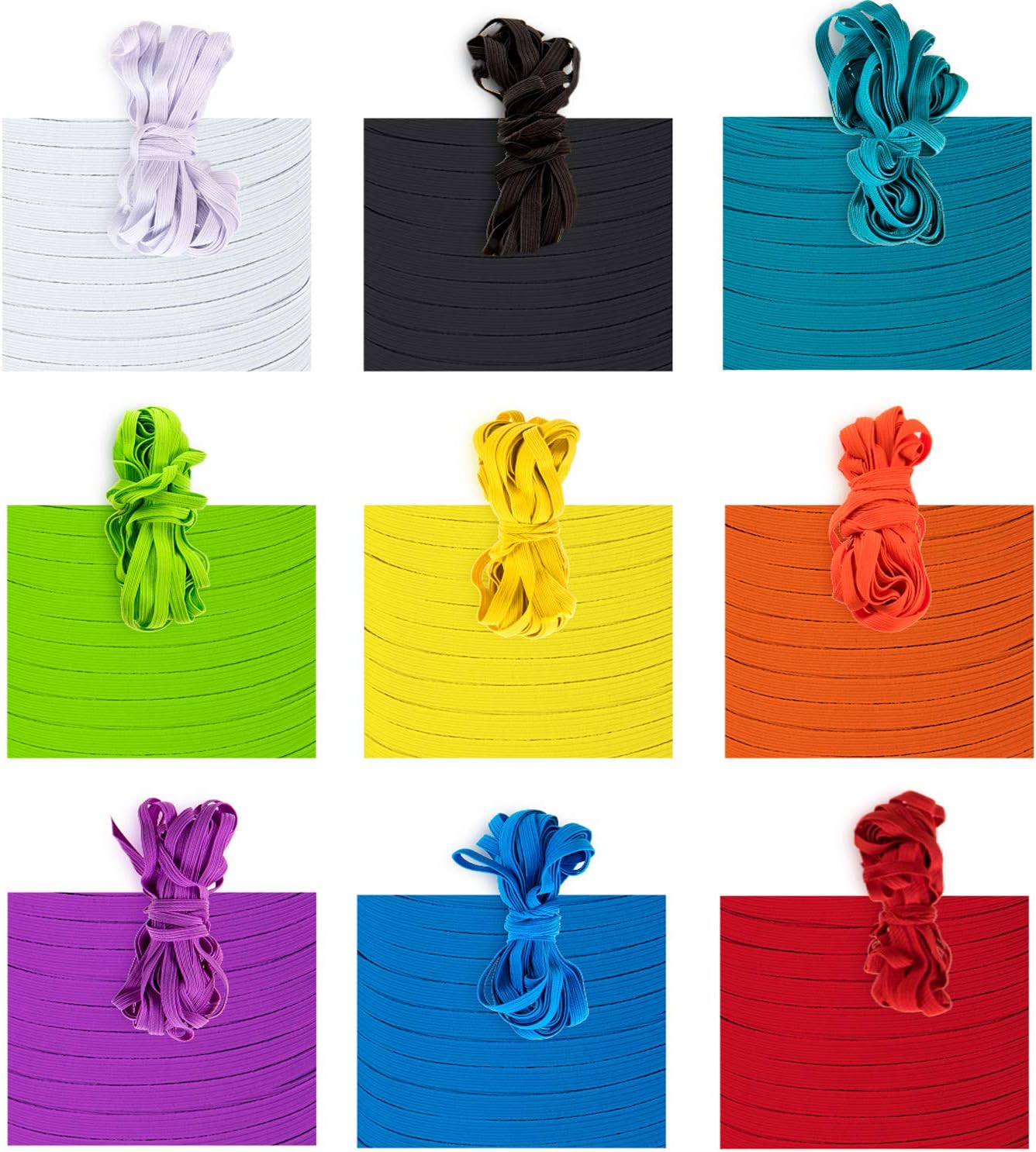 Whaline 27 Yards Flat Elastic Cord 1/4" Multicolor Stretch