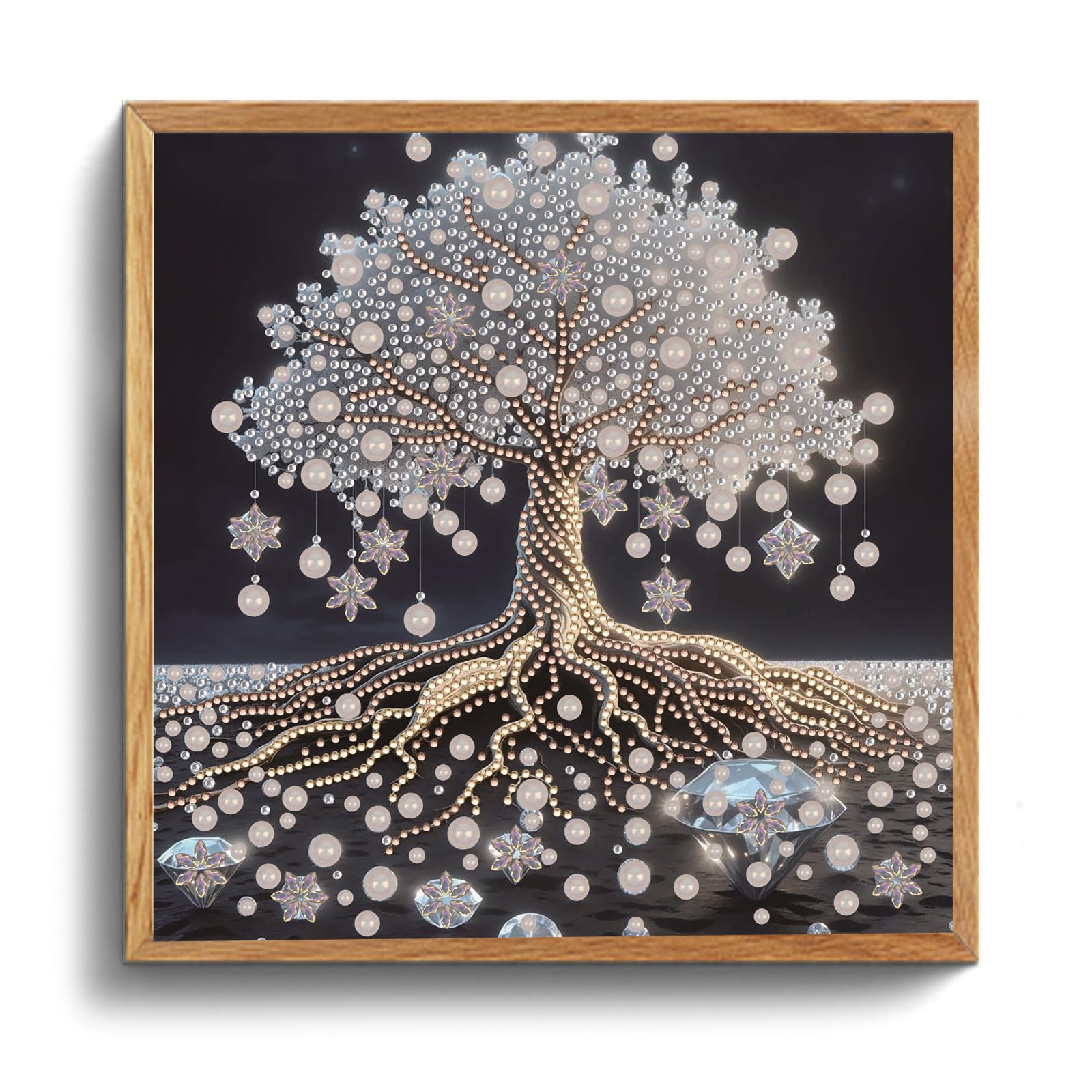 POETRYDRAW Pearl Crystal Tree of Life 5D DIY Partial Drill Diamond Art Kit 11.81 x 11.81 inches for Adults Beginners Home Decor