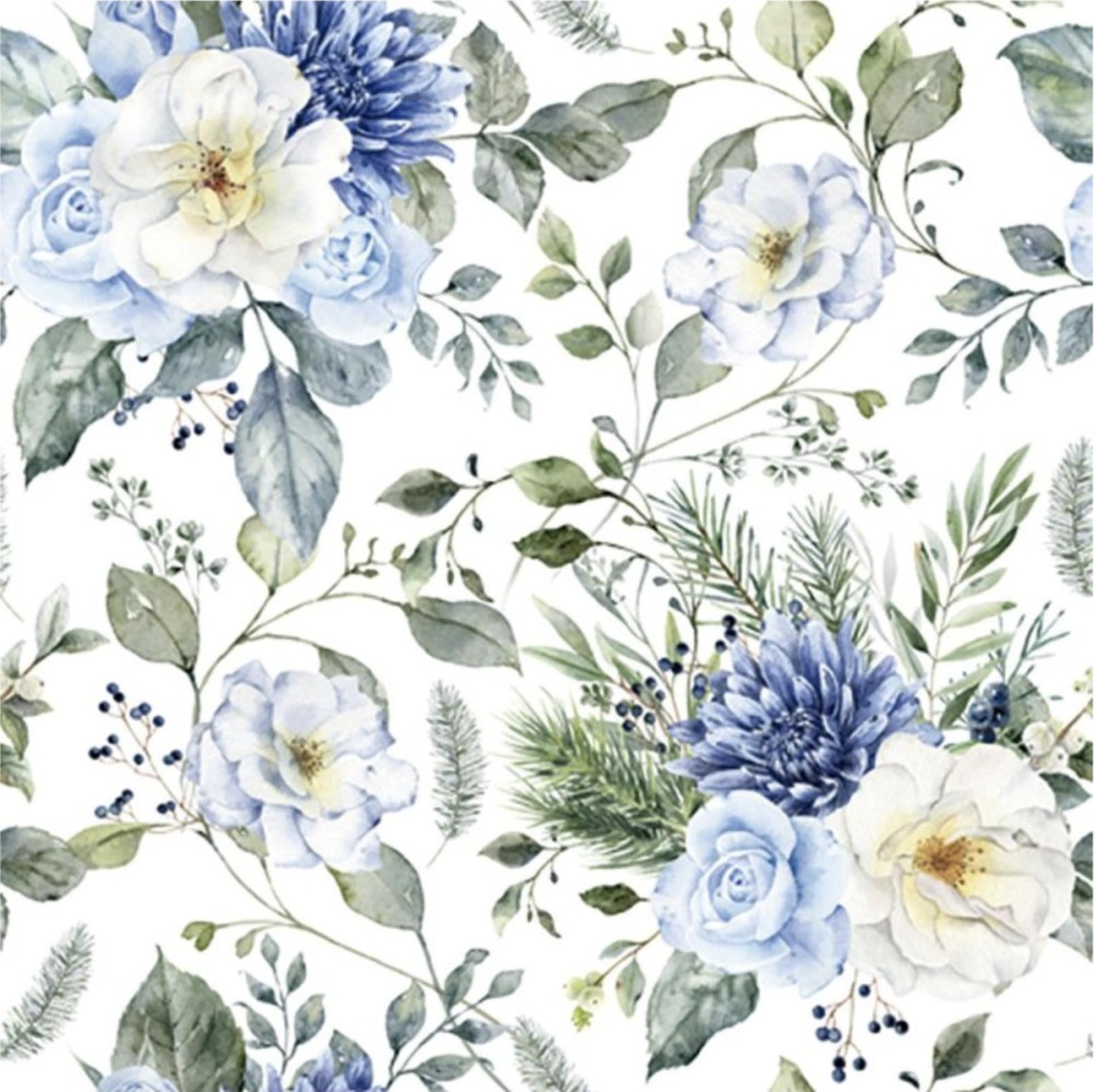 Set of 2 Individual Decoupage Paper Party Napkin Winter Flowers Floral Watercolor Decor Luncheon Napkins for a Birthday Holiday, Wedding, Cocktail Party