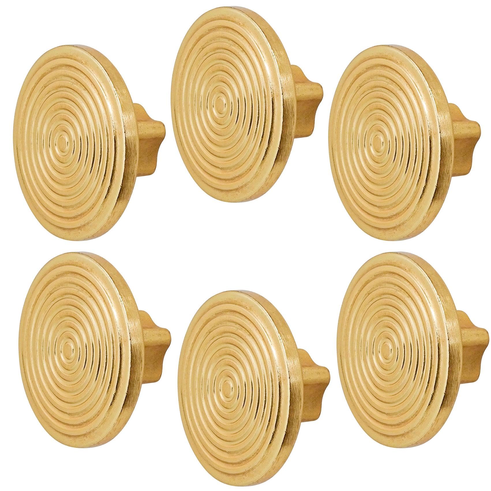 Decoranddecor Mira Spiral Round Cupboard Knob Handle - 40mm Diameter Zinc Alloy (Gold, 6 Pack)