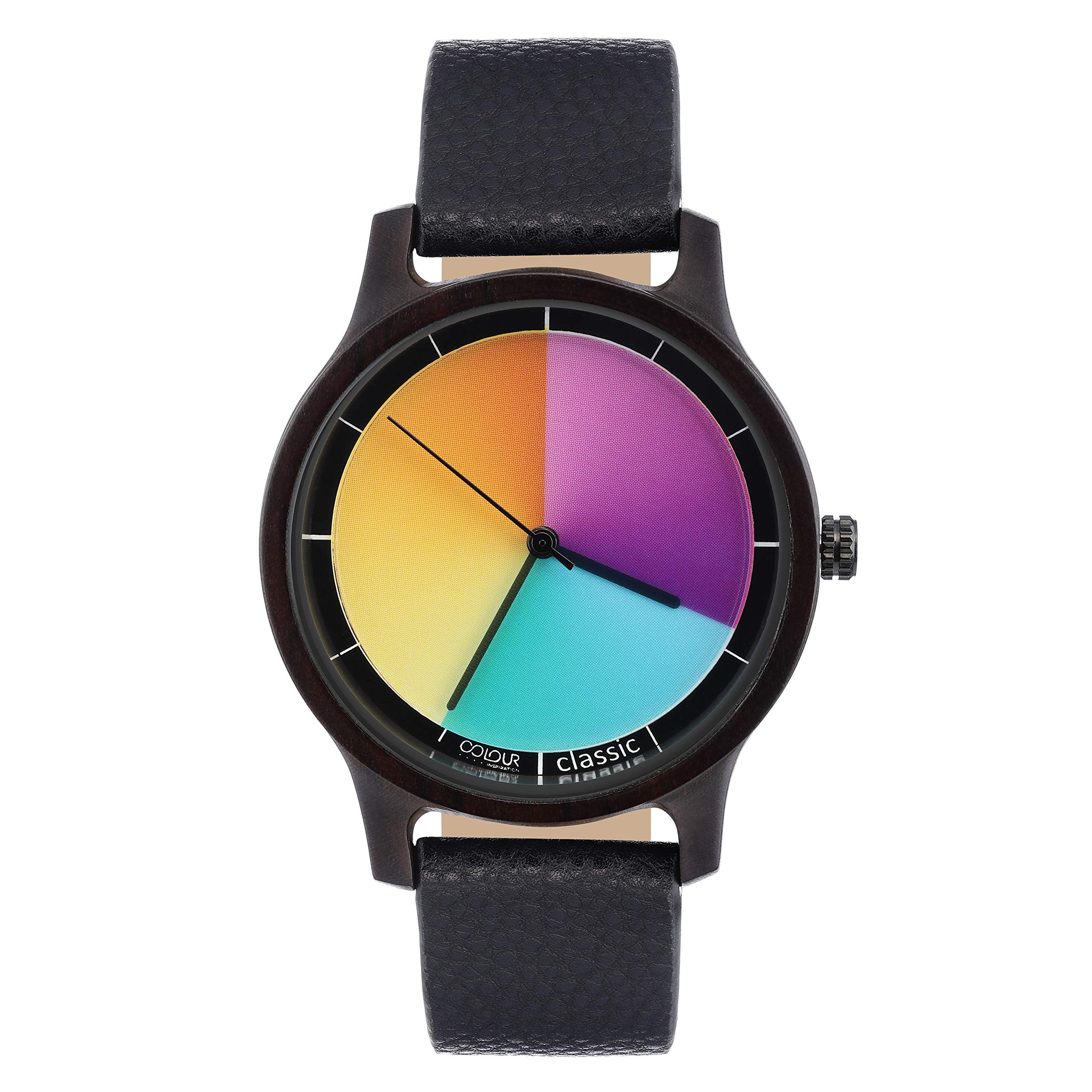 Rainbow Watch - Cool Wood Classic Orologio da polso unisex al quarzo, cinturino in vera pelle