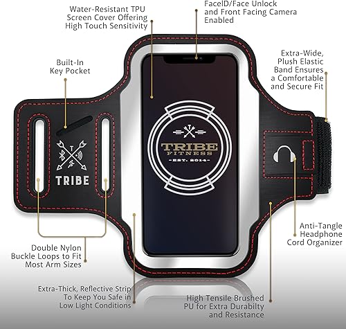 Miniatura 3 de TRIBE - Brazalete portateléfono para correr, compatible con dispositivos iPhone y Galaxy, diseño deportivos para mujeres, hombres, correr, trotar,