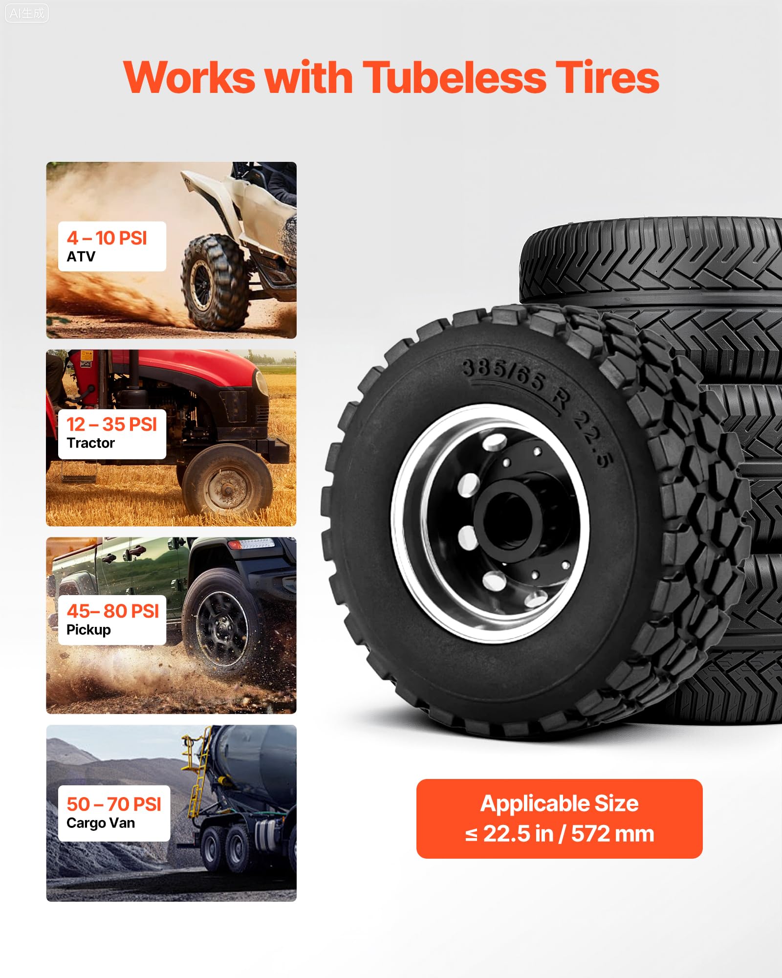VEVOR Luftreifen Perlensitzer Luftreifenperlen Sitzer 18,9 L Reifenwulst Blaster Werkzeug, 0,6–0,8 MPa Betriebsdruck, Luftauslöser-Sitzpumpe für Pickup Truck ATV Jeep Van Rasentraktor Gelb