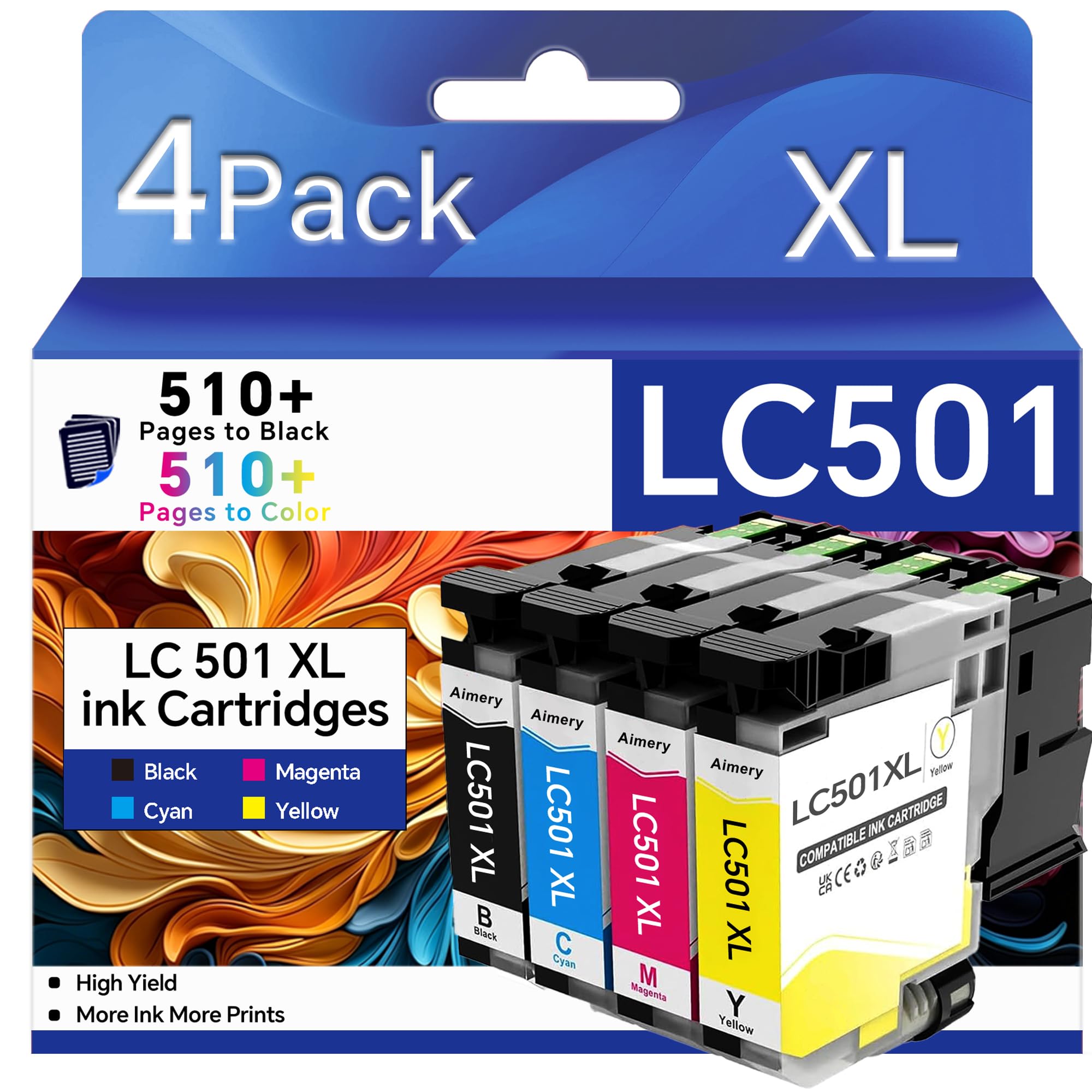 Lc501 Ink Cartridges For Brother Mfc-J1360dw Printer Lc501xl High Yield