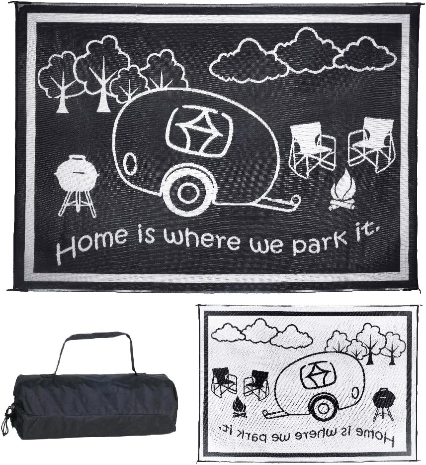 Stylish Camping 8-Feet x 18-Feet Outdoor RV Home Patio Reversible Mat - Brown/Beige
