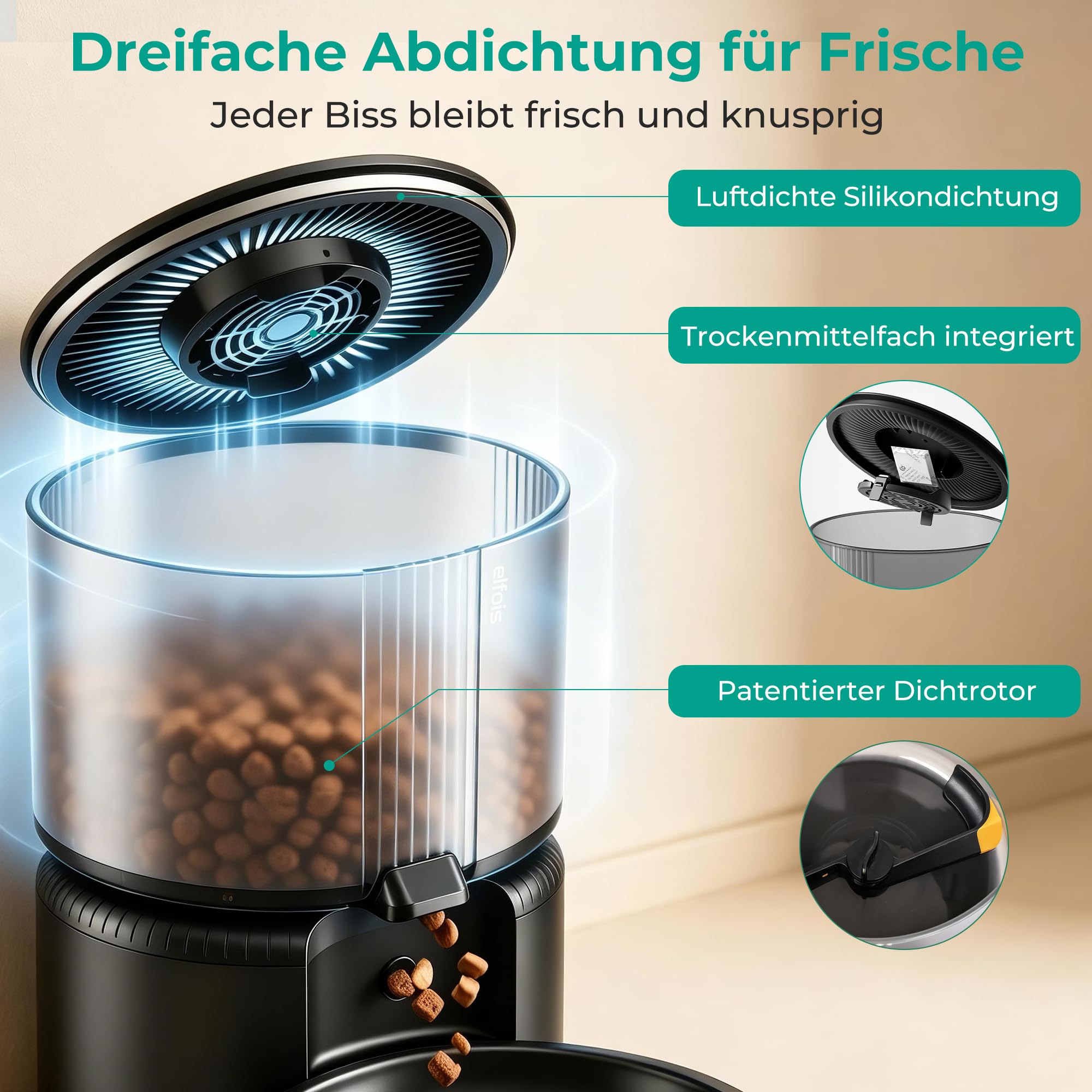 WiFi Futterautomat Katze, Smart App-Steuerung, 3L