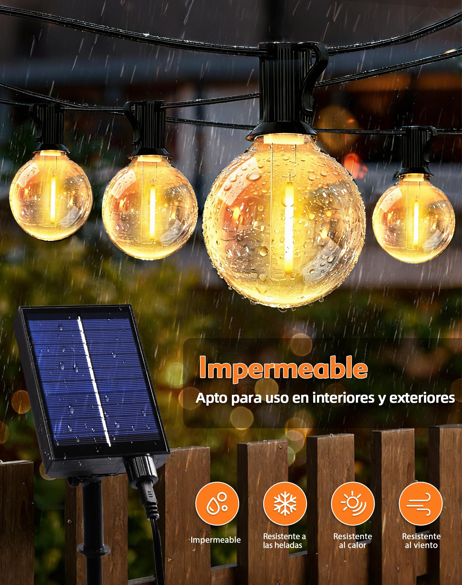Guirnaldas Luces Exterior Solar, 10M Luces Solares LED Exterior Jardin con 15+1 Bombillas, 8 Modos Impermeable, Lámparas Solares de Jardín con Control Remoto para Patio Cafe Boda Fiesta
