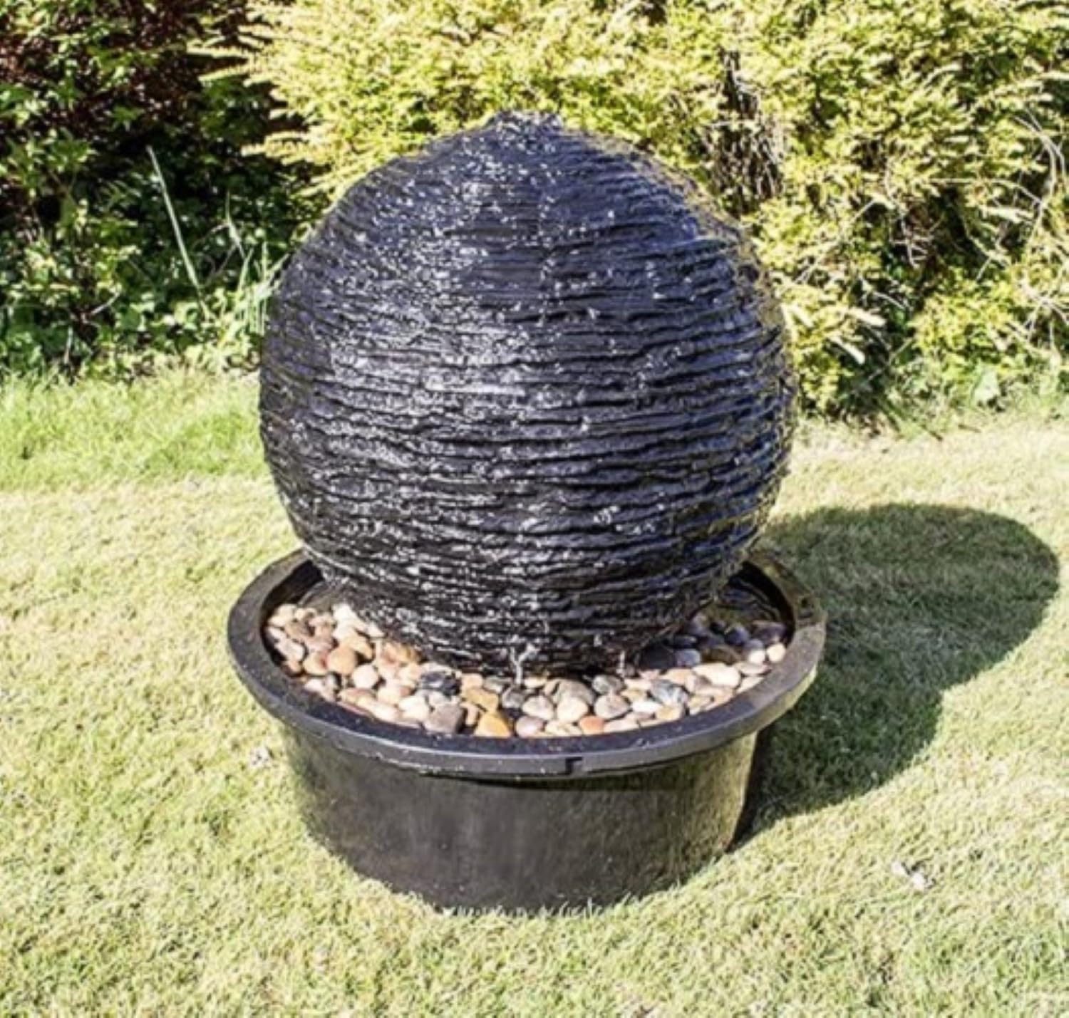 Primrose 56cm Layered Slate Effect Torver Sphere Cascade Water Feature with Lights & Fully Self Contained Decorative Fountain