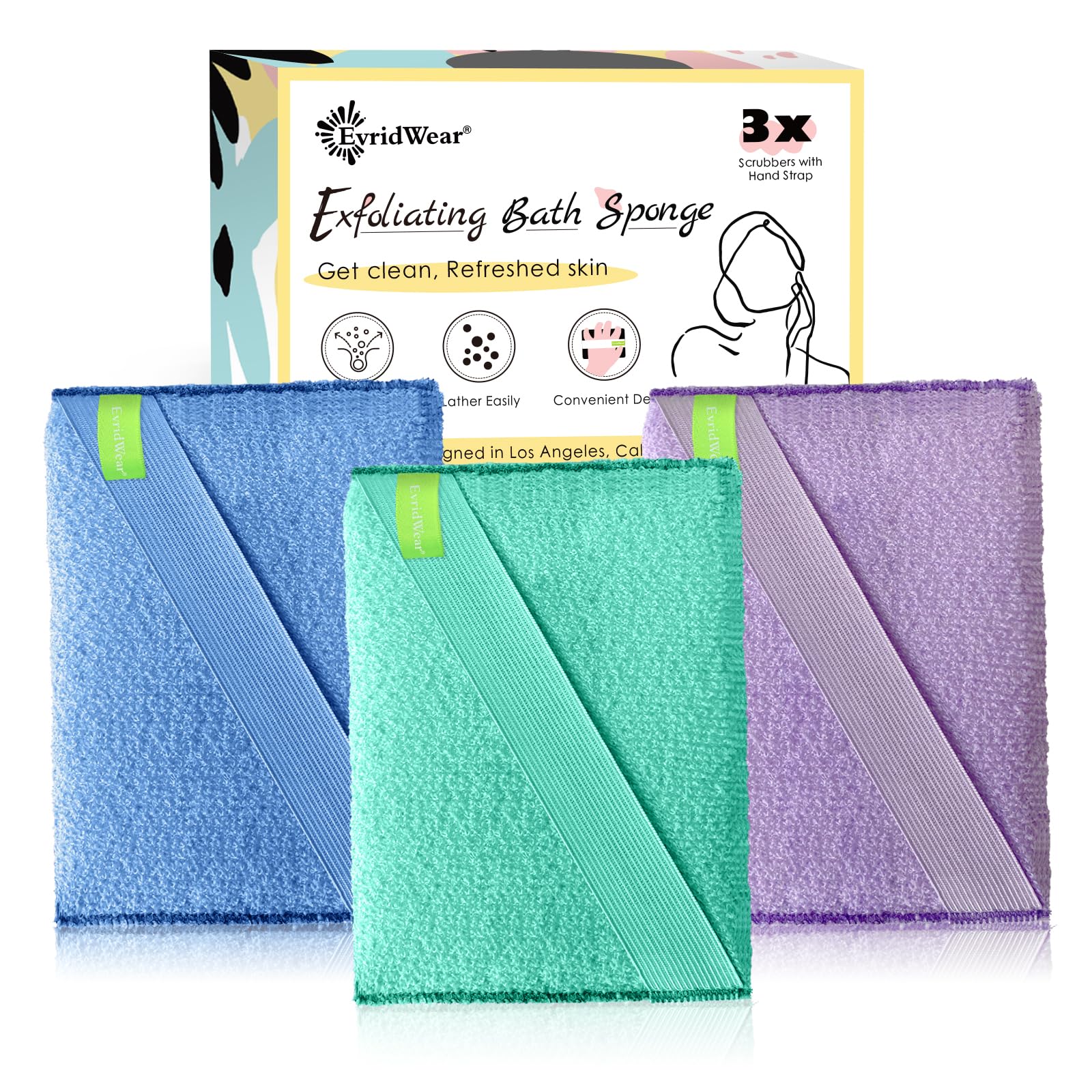 Evridwear Textured Bath Sponges 3-Pack