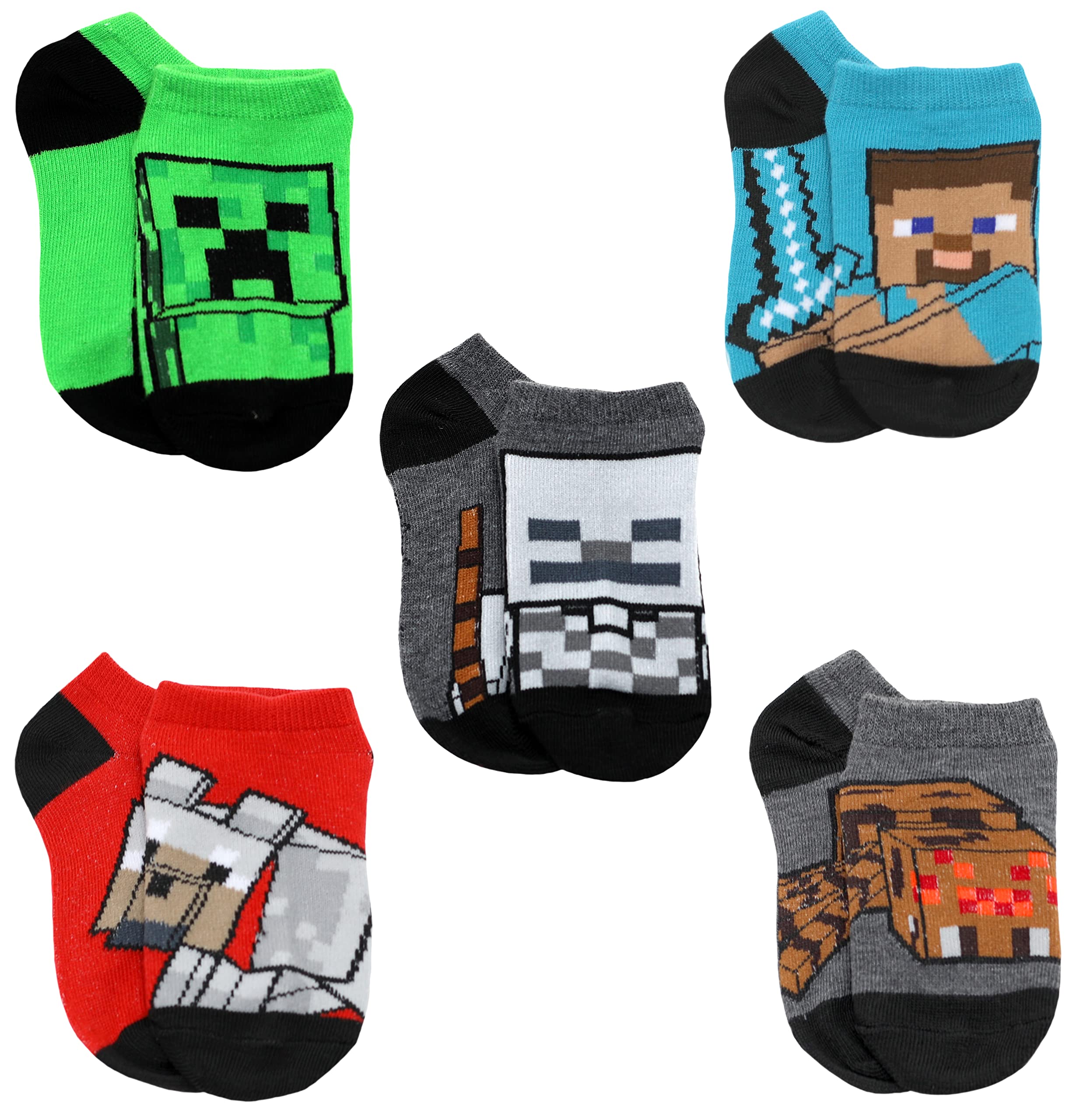 Minecraft Jungen Socken mit Charakteren, Grün/Anthrazit, Größe S, 5er-Pack, Anthrazit, Grün, Small