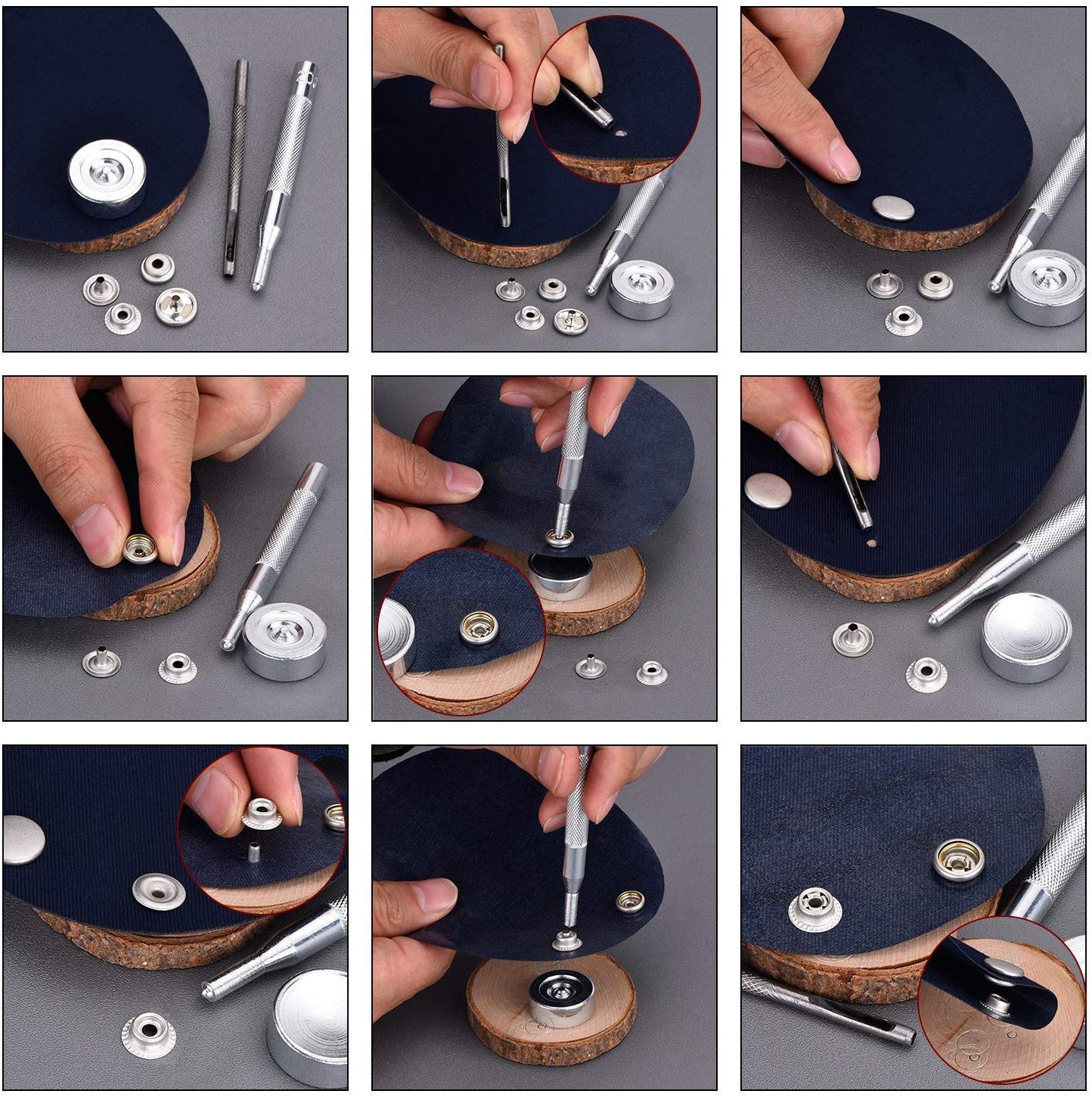 WedDecor 15mm 4 Parties Presse Clous Boutons Pression Avec Alliage Casquette & Métal Arrière Snaps Boutons Pour Maroquinerie, Vestes, Tissu Réparation DIY Projets, Gunmetal, 10pcs - Noir, 15mm