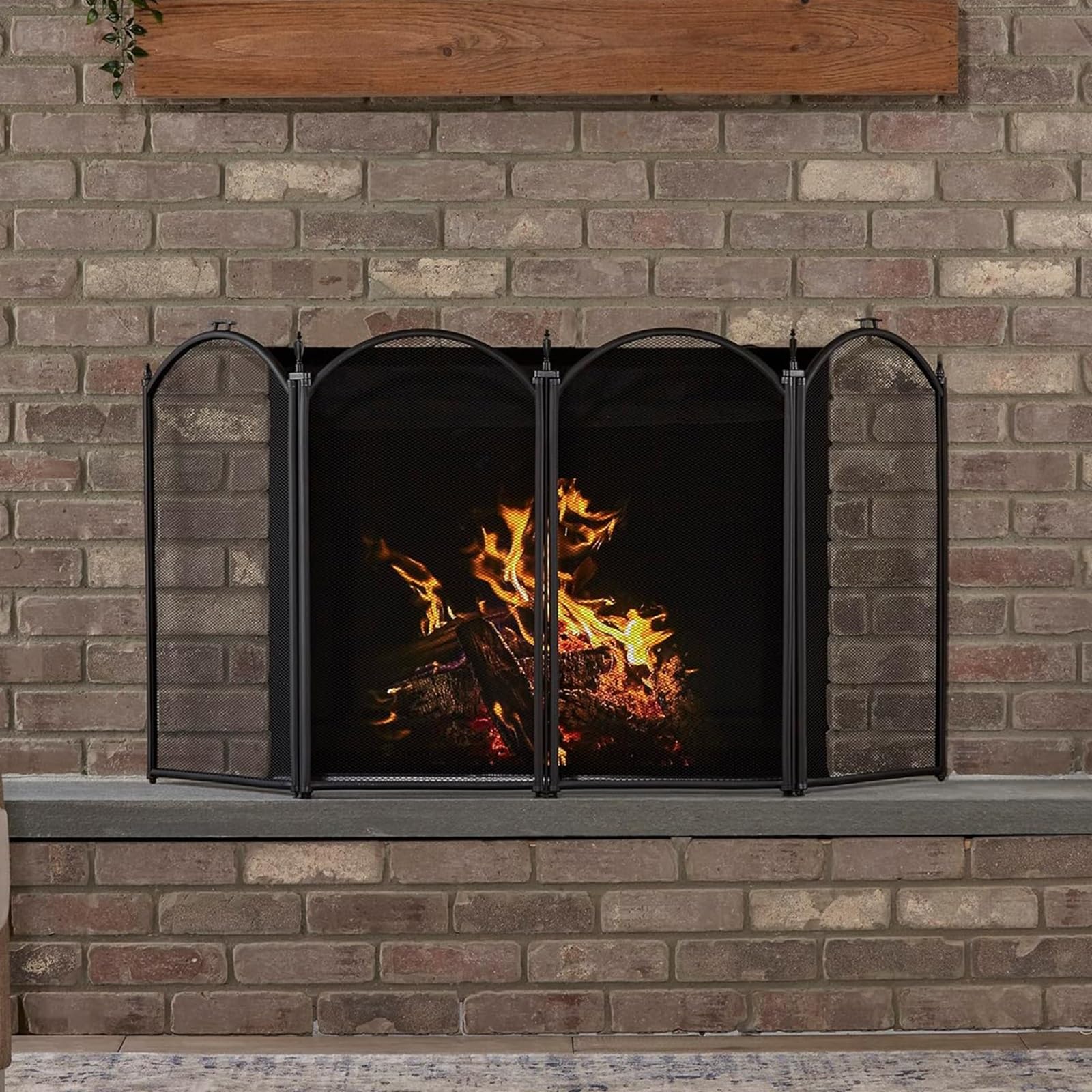 Protector Chimenea 4 Hojas Negro Y Plano, Salvachispas Chimenea Moderno De Hierro Forjado, Protector Chimenea Niños Decorativo para Salón/Estufa