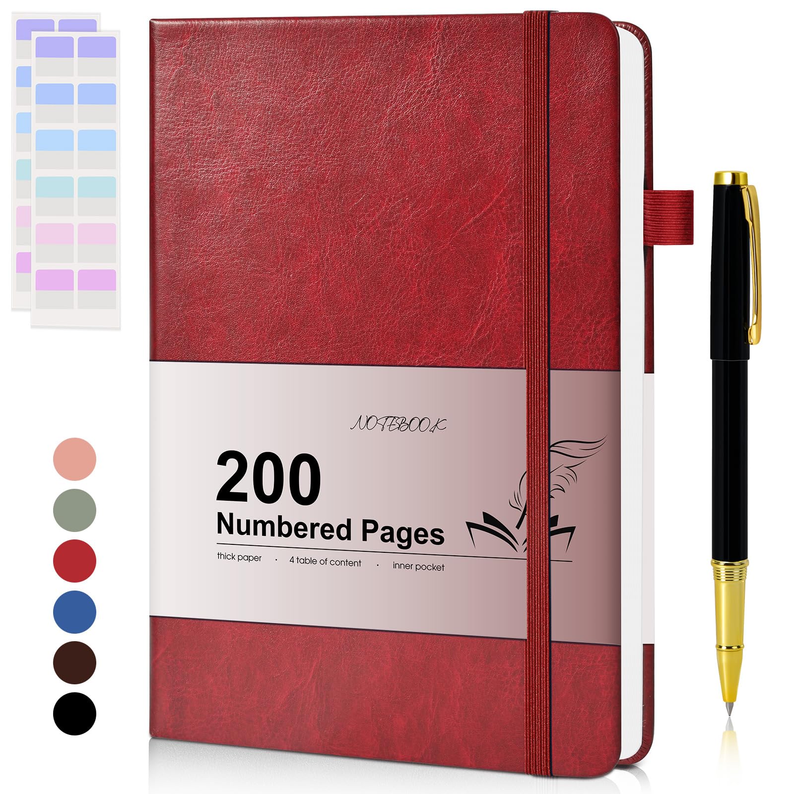 Lined Journal Notebook for Men Women, 200 Numbered Pages Leather Hardcover Journal with Pen, A5 Journaling Notebooks, Thick Paper College Ruled