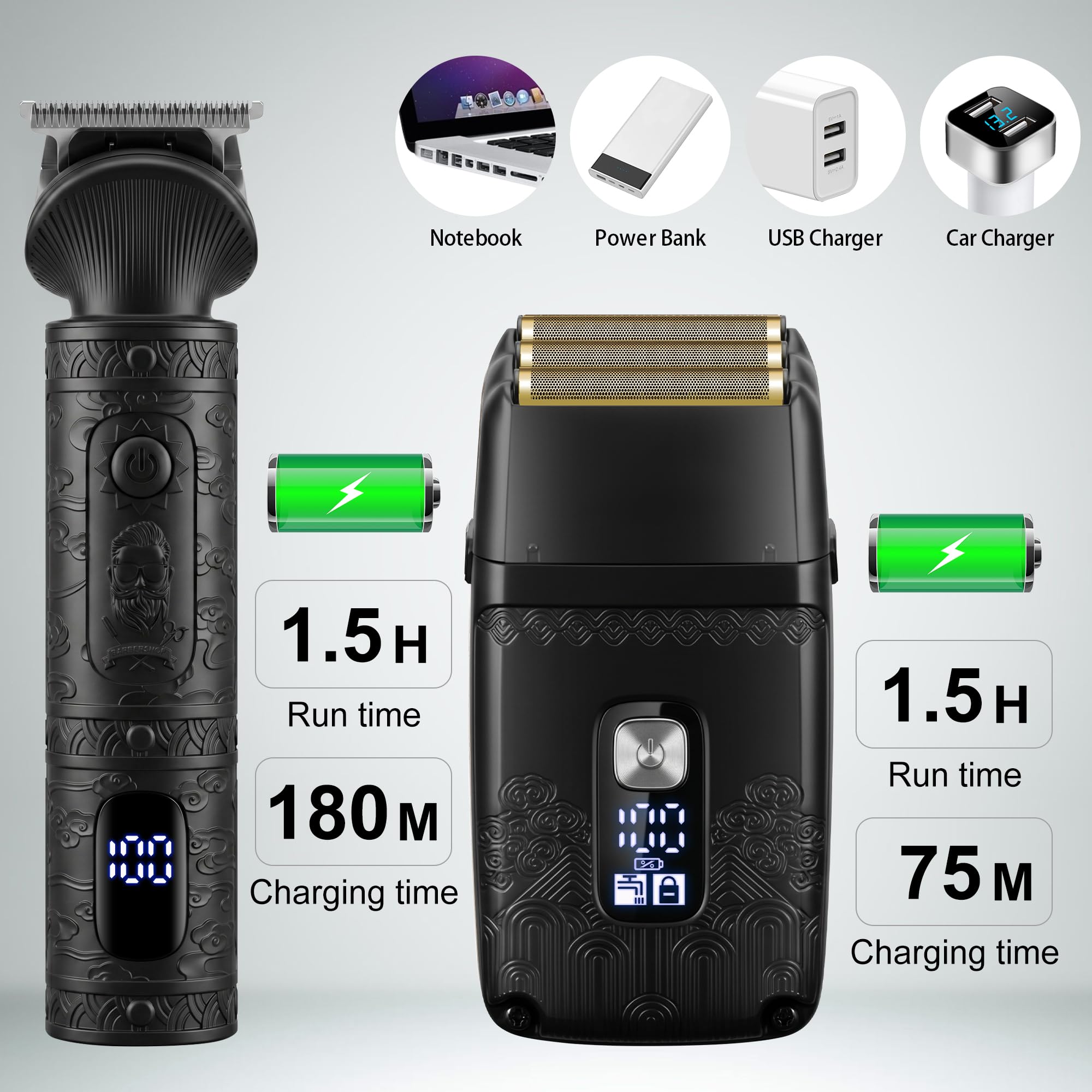 Scttomon T-Blade Haarschneider Elektrische Rasierer für Männer Folienrasierer Bartschneider Männer Grooming Kit Präzisionstrimmer Rasierapparat Barttrimmer Akku Schwarz