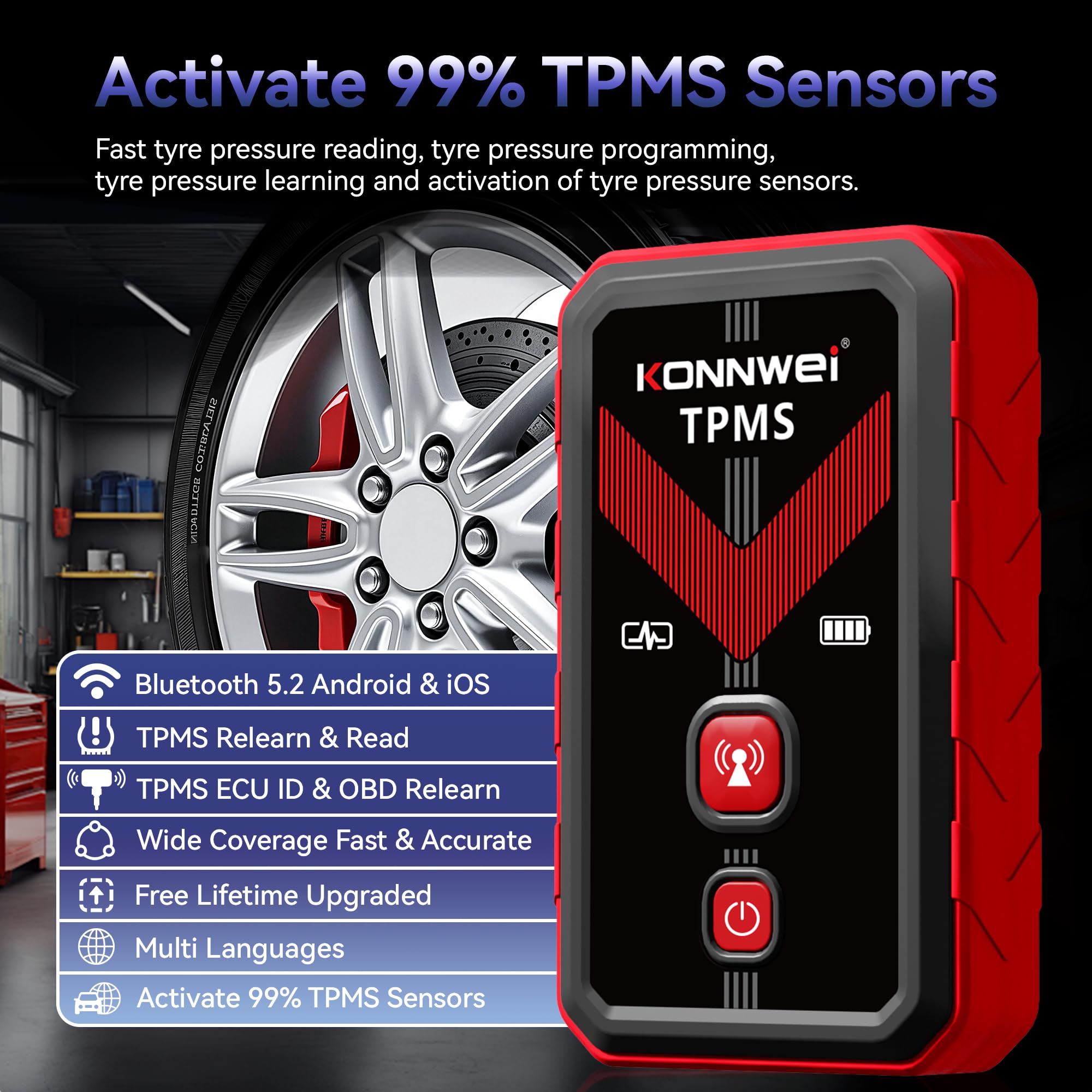 KONNWEI TK100 TPMS Reifendruckkontrollsystem für Wohnmobil, Camper, Wohnwagen, LKW, Van & SUV, mit 4 IPX7 Funksensoren, Echtzeit Reifendrucküberwachung 0-5 Bar/87 PSI, Druck- und Temperaturwarnung