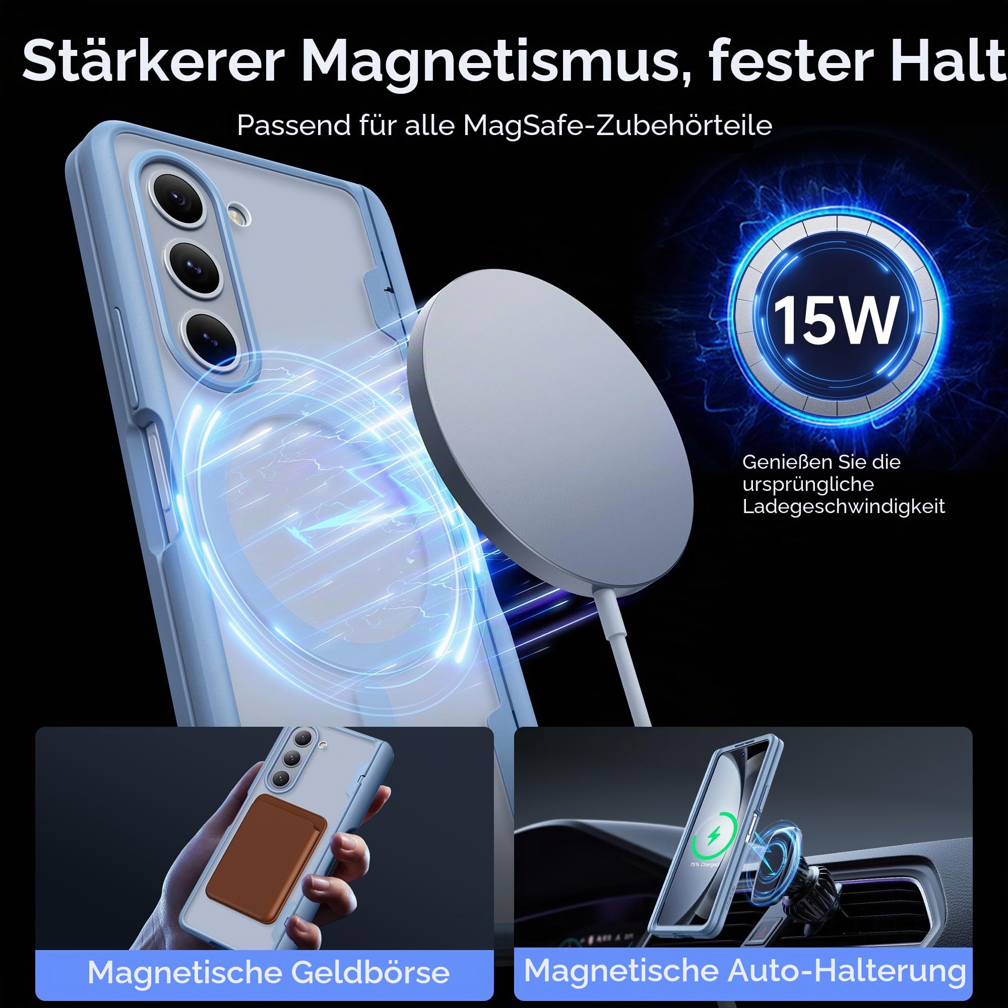 MOBOSI für Z Fold 5 Hülle Magnetisches Scharnier Schutz,Kompatibel mit Magsafe,Galaxy Z Fold 5 Gehäuse mit Vorderseite Displayschutzfolie,Stoßfeste Schutzhülle für Z Fold5mit S Stifthalter,Blau