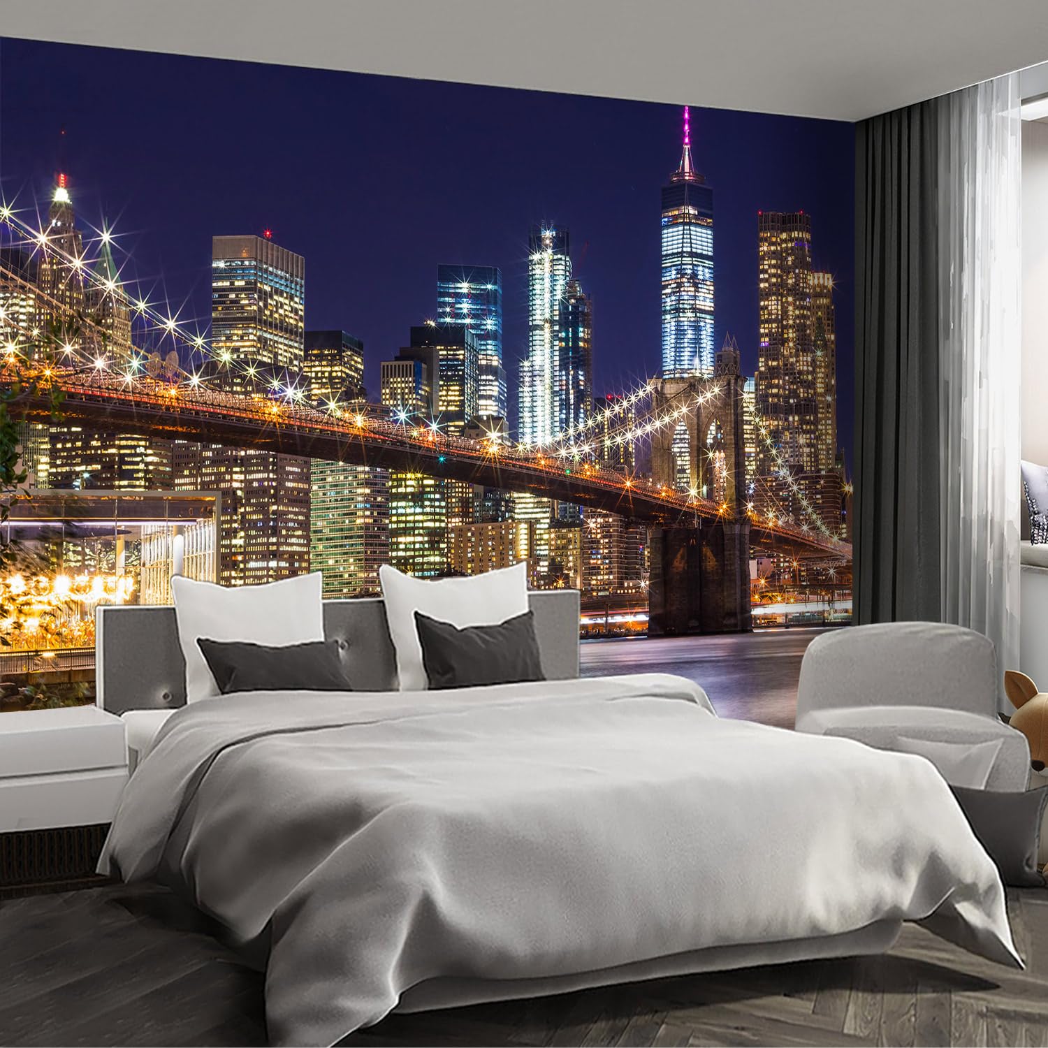 Brooklyn Bridge City View Mural Living Room couches Extra Large Wall murals New York Cities Wallpaper Bedroom California Picture Landscape - 151"x105"（It's not Peel and Stick.）