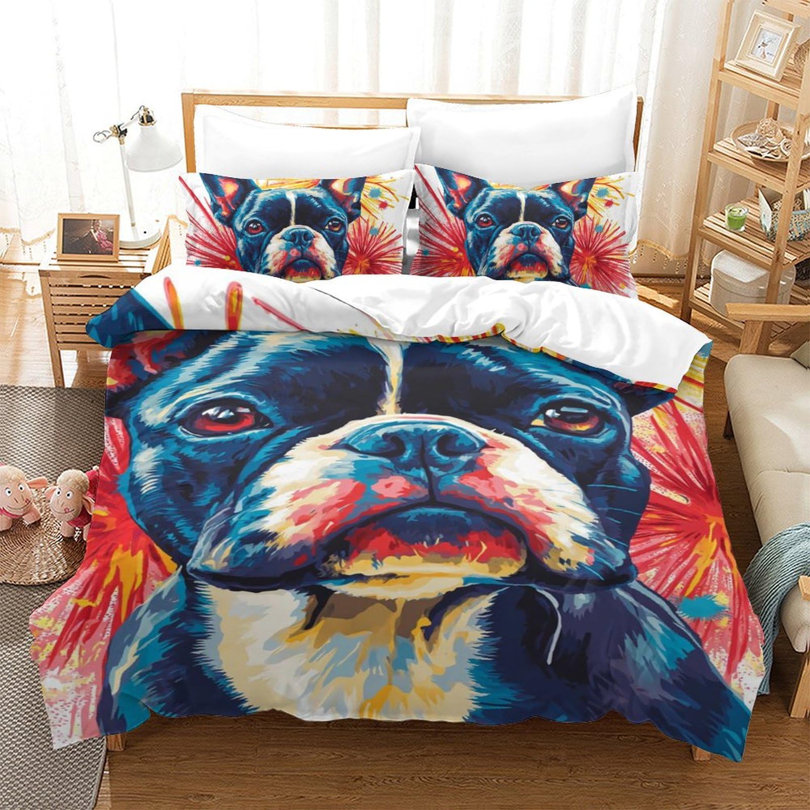 Housse de couette bouledogue français 140x200 pour chambre d'enfant