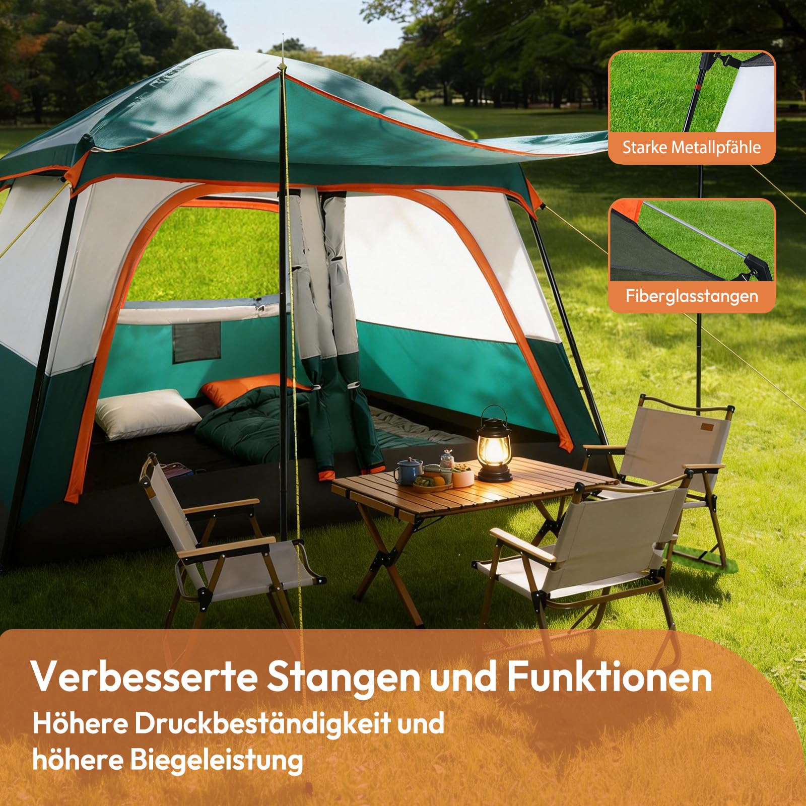 Treeboy Familienzelt 4 Personen PU3000mm Wasserdicht Glamping Zelt Hauszelt Quick-up Große inkl. abnehmbarem Dach & Tragetasche, Verdunkelungszelt mit Veranda für Camping Outdoor Reise Trekking