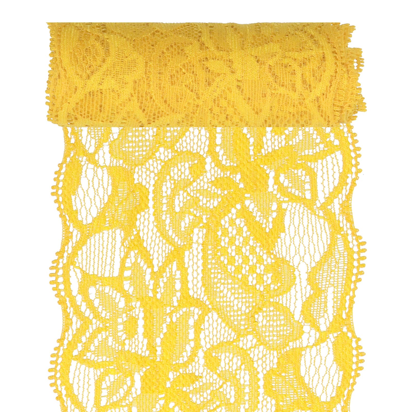 Glarks 1Rolls 4.57m x 80mm Fabric Lace Ribbon, Light Yellow Floral Pattern Fabric Lace Ribbon, Elastic Stretchy Trim for Wedding Decorating, Sewing, Hair Bow Making