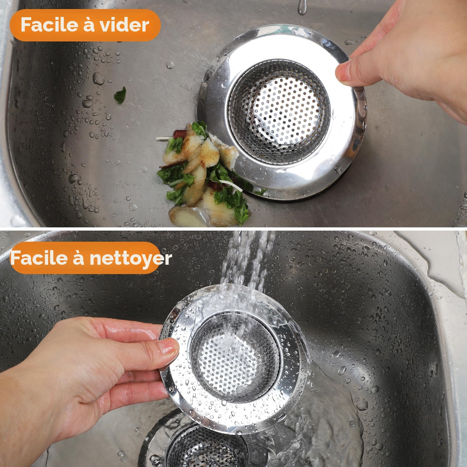 Lot de 2 filtres d'évier de cuisine, kit de filtre de vidange en acier inoxydable de 11,5 cm/4,5 pouces, attrape-aliments pour évier de cuisine