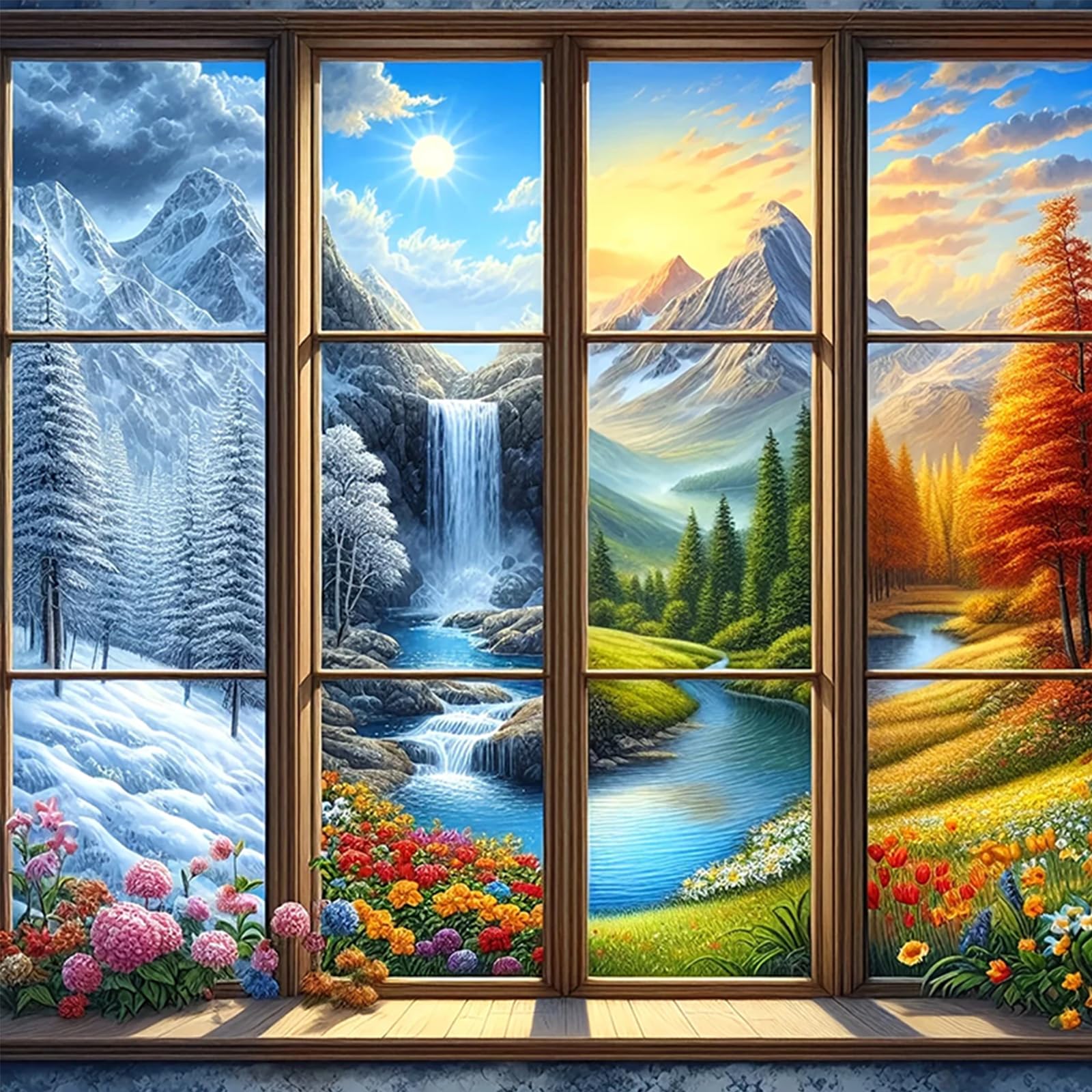 Cross Stitch Kits Stamped, Landscape Full 14CT DIY Counted Embroidery Needlepoint Starter Kits for Beginners Adults Home Decor Cross Stitch Patterns Arts Craft Kit 40x40cm