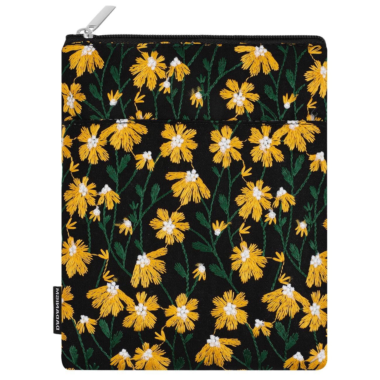 Dadanism 6-7" Daisy Embroidery Tasche Sleeve für 7" Der Neue Kindle Paperwhite und Kindle Colorsoft Signature Edition, 6" Kindle, 6,8" Kindle Paperwhite, Kobo/Tolino eReader,Schwarz&Gelb Gänseblume