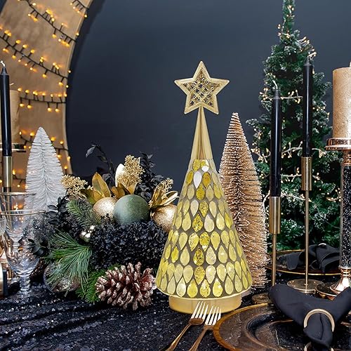 Miniatura 3 de Juego de 2 lámparas decorativas de mesa, lámpara de árbol de cristal rojo, funciona con pilas, luz nocturna inalámbrica para área sin enchufe,