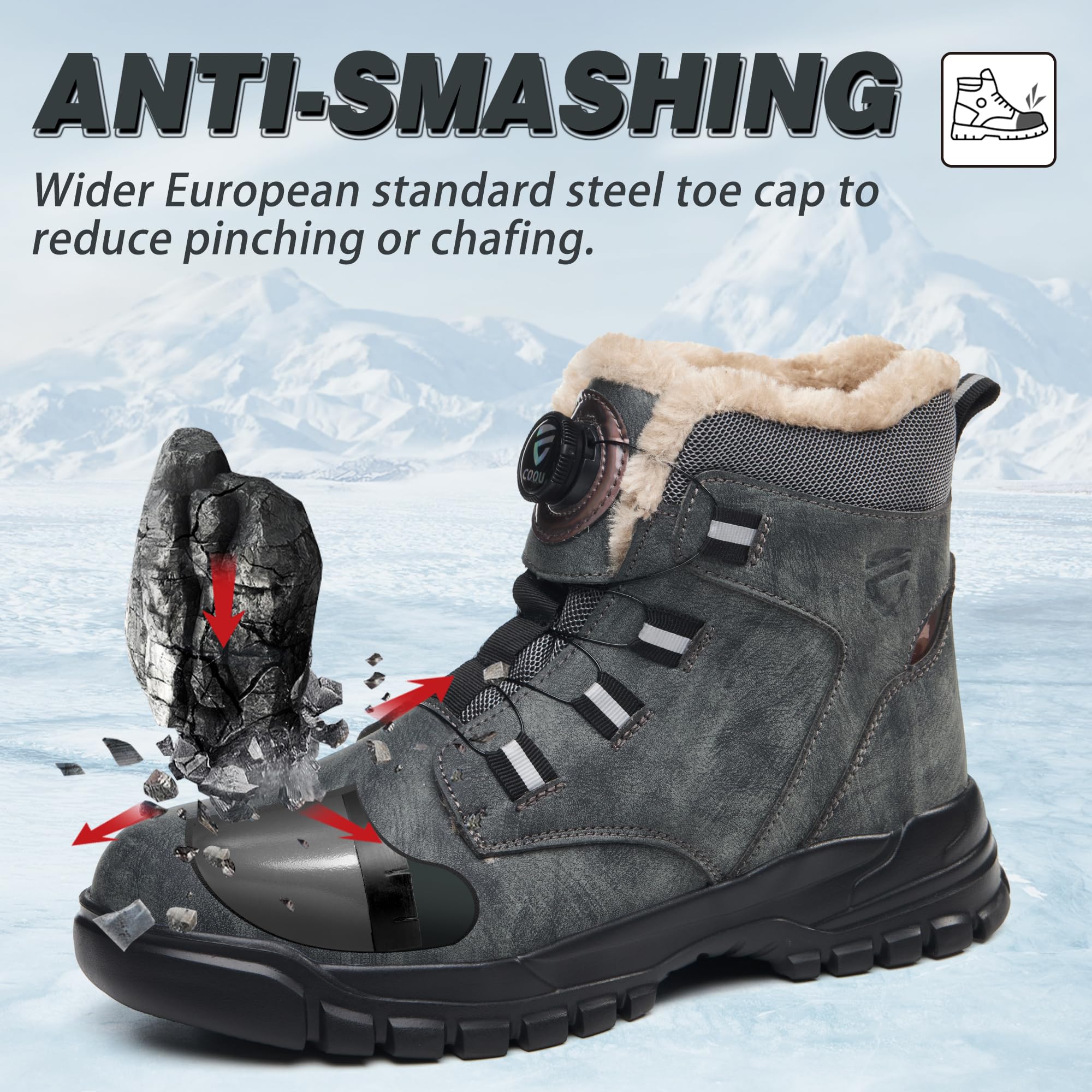 KOIFISH Botas de Seguridad para Hombre Mujer Invierno Botas de Trabajo con Punta de Acero Antideslizante Zapatos de Seguridad Comodas Ligeras