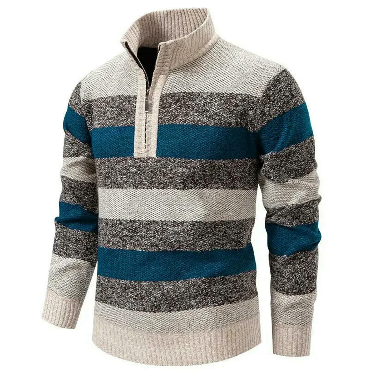 Męski ciepły pogrubiony sweter męski jesienno-zimowy trend z dzianiny na co dzień sportowy M-3xl-beżowy-xxxl