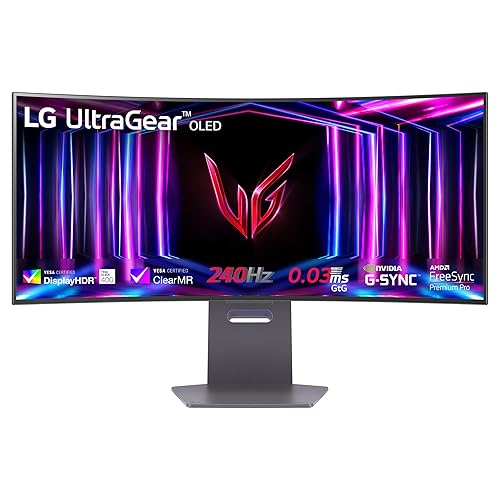 LG UltraGear Curved OLED Gaming Monitor 34GS95QE, 34 inch, 1440p, 240Hz, 0.03ms Response Time, HDR 10, NVIDIA G-Sync compatible & AMD FreeSync, Smart Energy Saving, DisplayPort, HDMI - Black