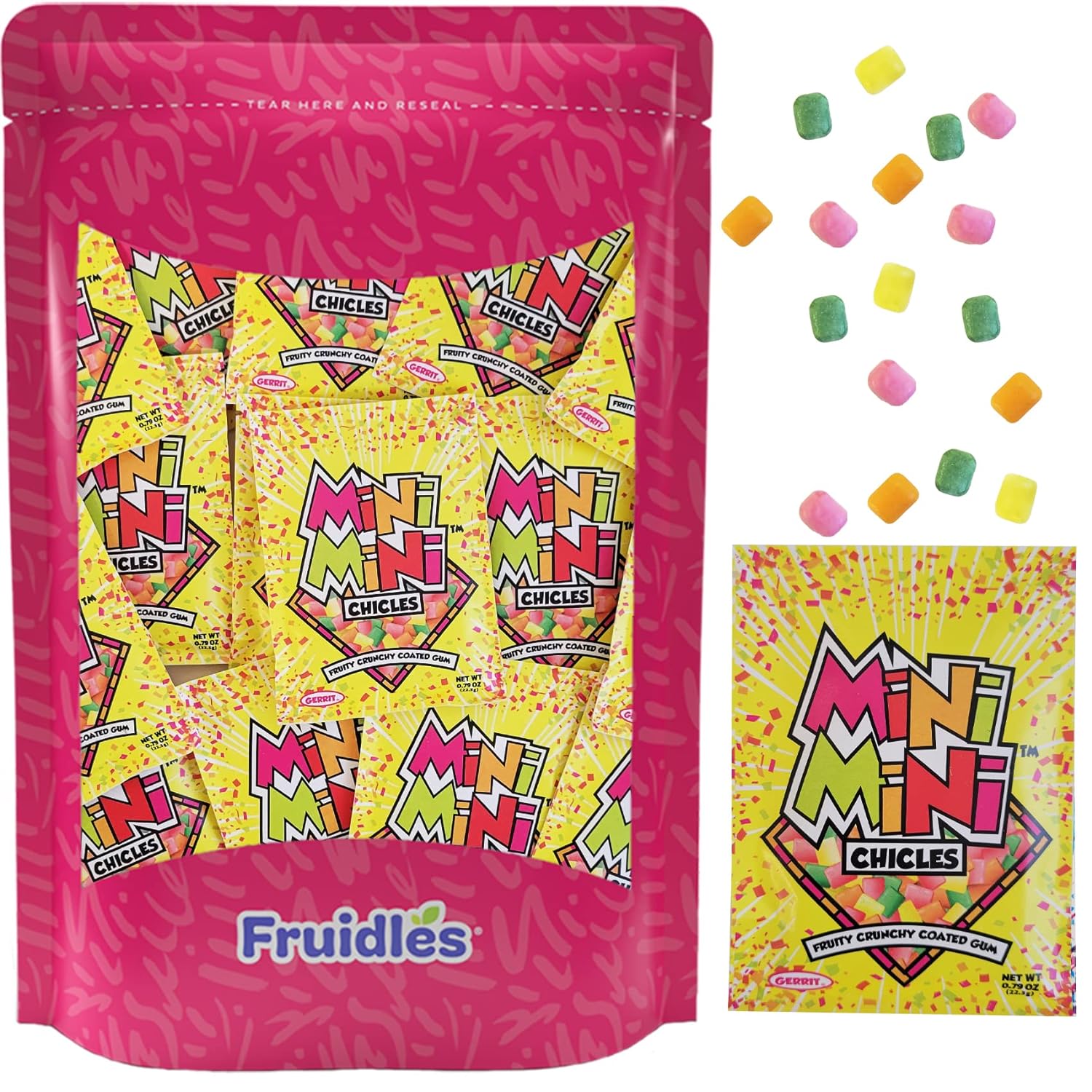 Fruidles Mixed Fruit Flavors Mini Chiclets Gum, Square